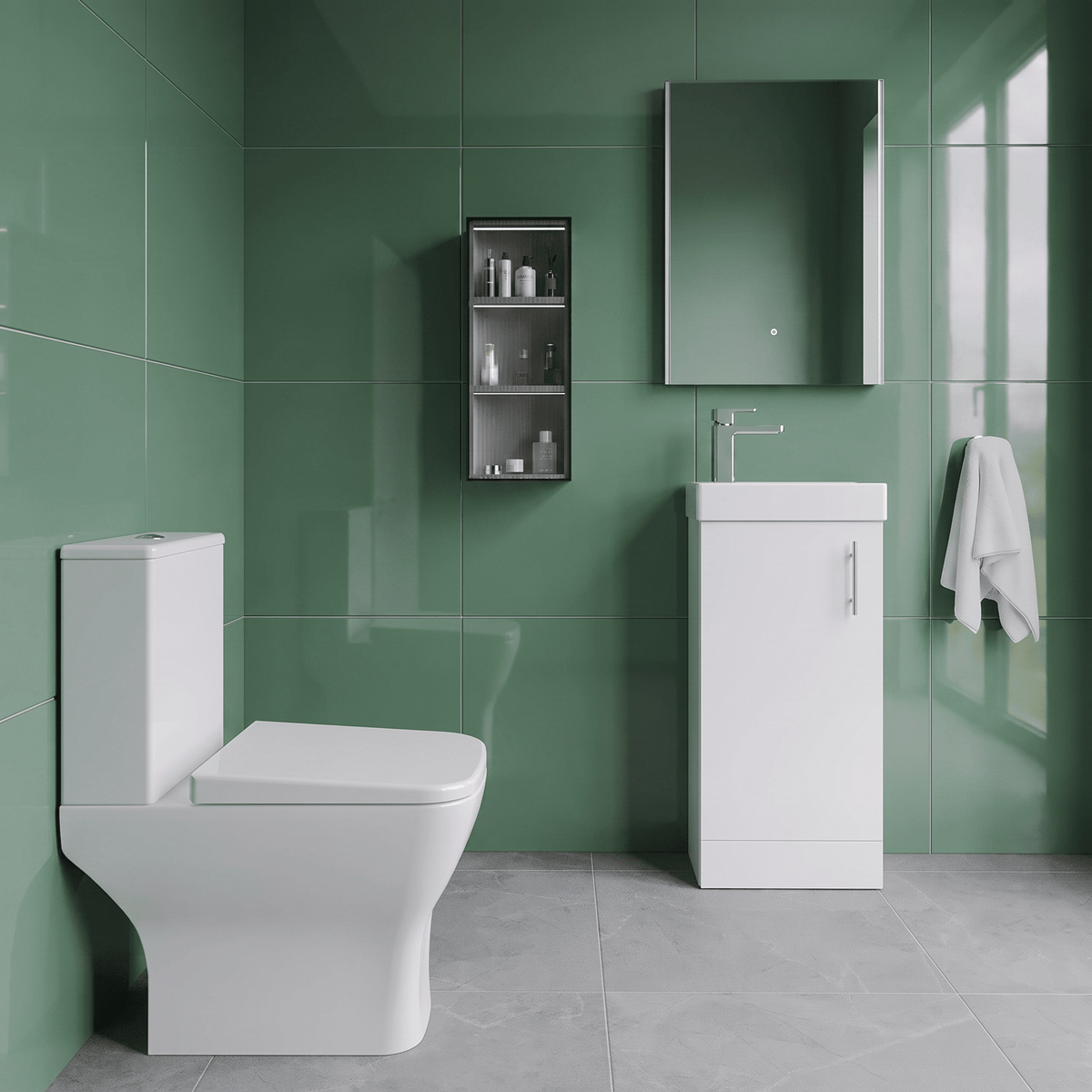 Compact 400mm Floor Standing Cloakroom Package - Gloss White