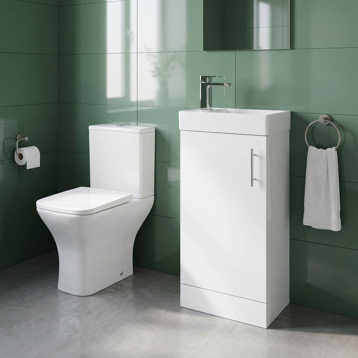 Compact 400mm Floor Standing Cloakroom Package - Gloss White