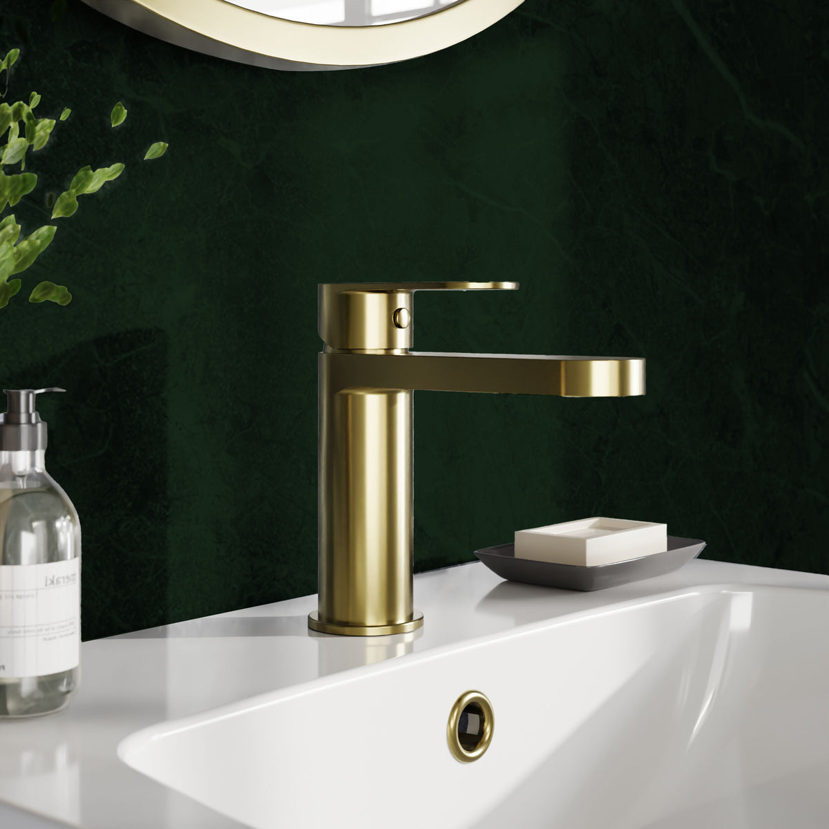 nuie choice Halstatt Brushed Brass Mono Basin Mixer With Push Button Waste - Lifestyle image
