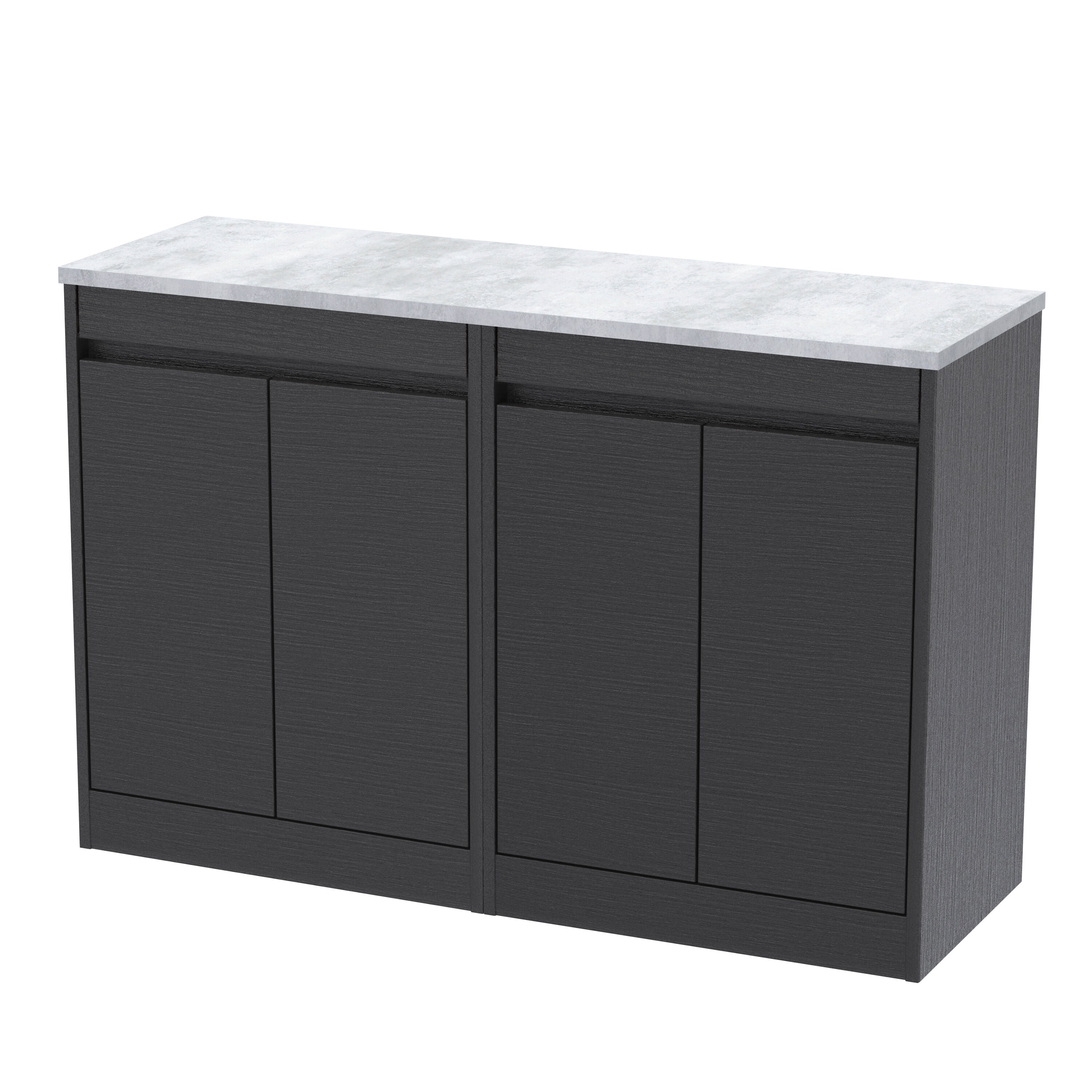 nuie Havana 1200mm Graphite Grey Woodgrain 4 Door Floor Standing Vanity Unit With Bellato Grey Worktop
