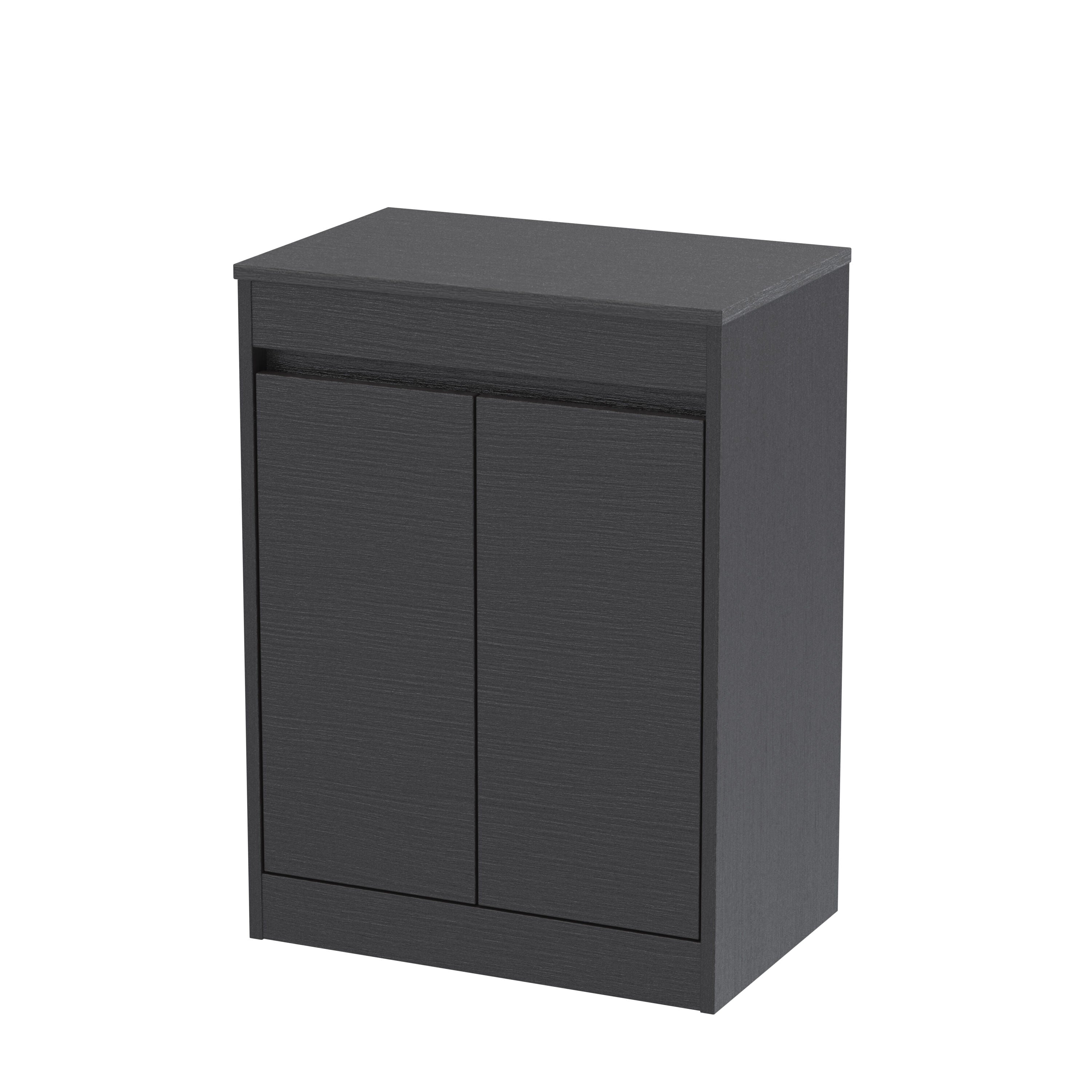nuie Havana 600mm Graphite Grey Woodgrain 2 Door Floor Standing Vanity Unit With Co-ordinating Worktop