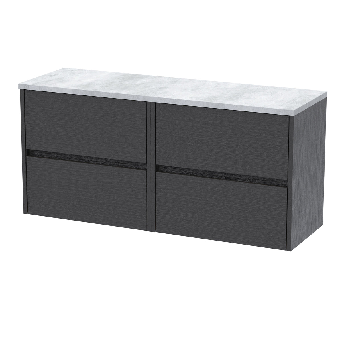 Nuie Havana 1200mm Gloss White 4 Drawer Wall Hung Vanity Unit With Bellato Grey Worktop