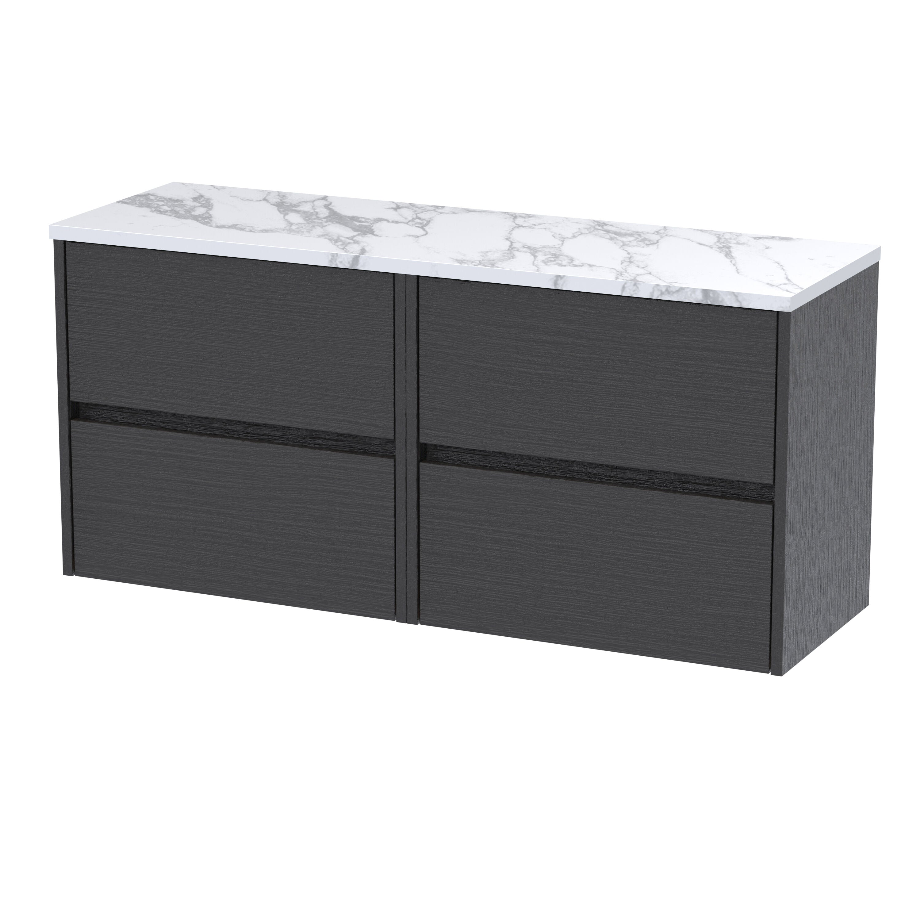 nuie Havana 1200mm Graphite Grey Woodgrain 4 Drawer Wall Hung Vanity With Carrara Laminate Worktop
