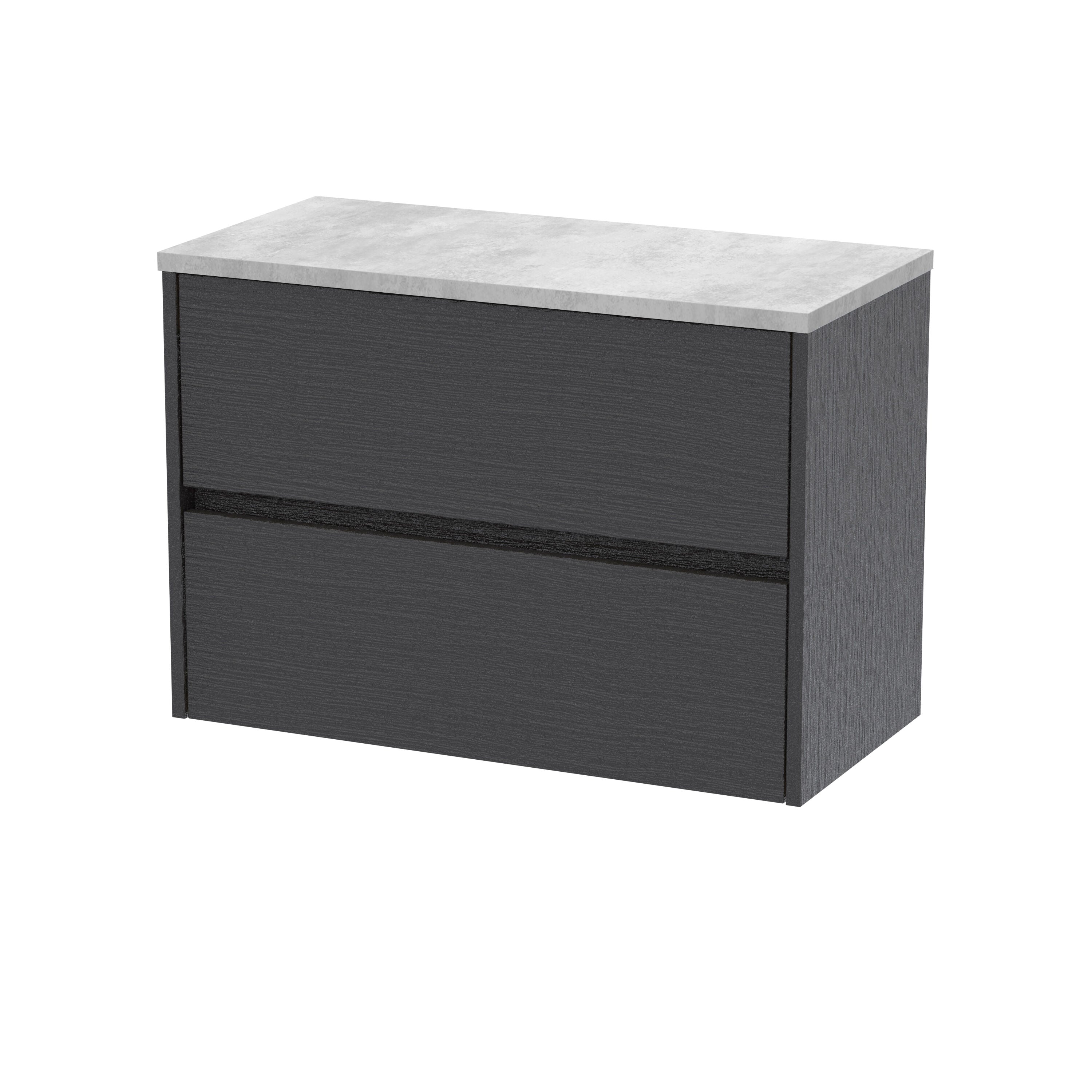 nuie Havana 800mm Graphite Grey Woodgrain 2 Drawer Wall Hung Vanity Unit With Bellato Grey Worktop