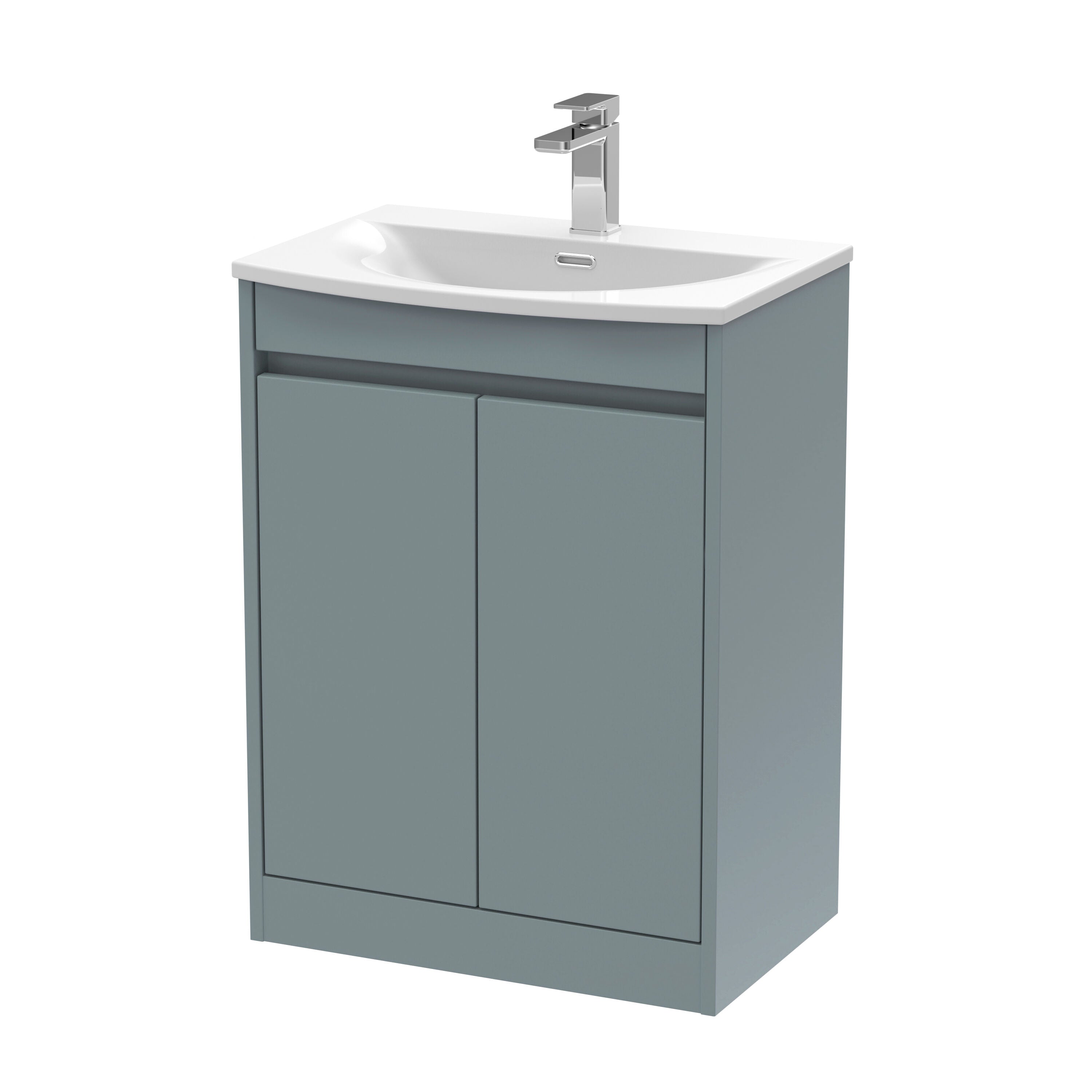 nuie Havana 600mm Coastal Grey 2 Door Floor Standing Vanity Unit With Curved Basin