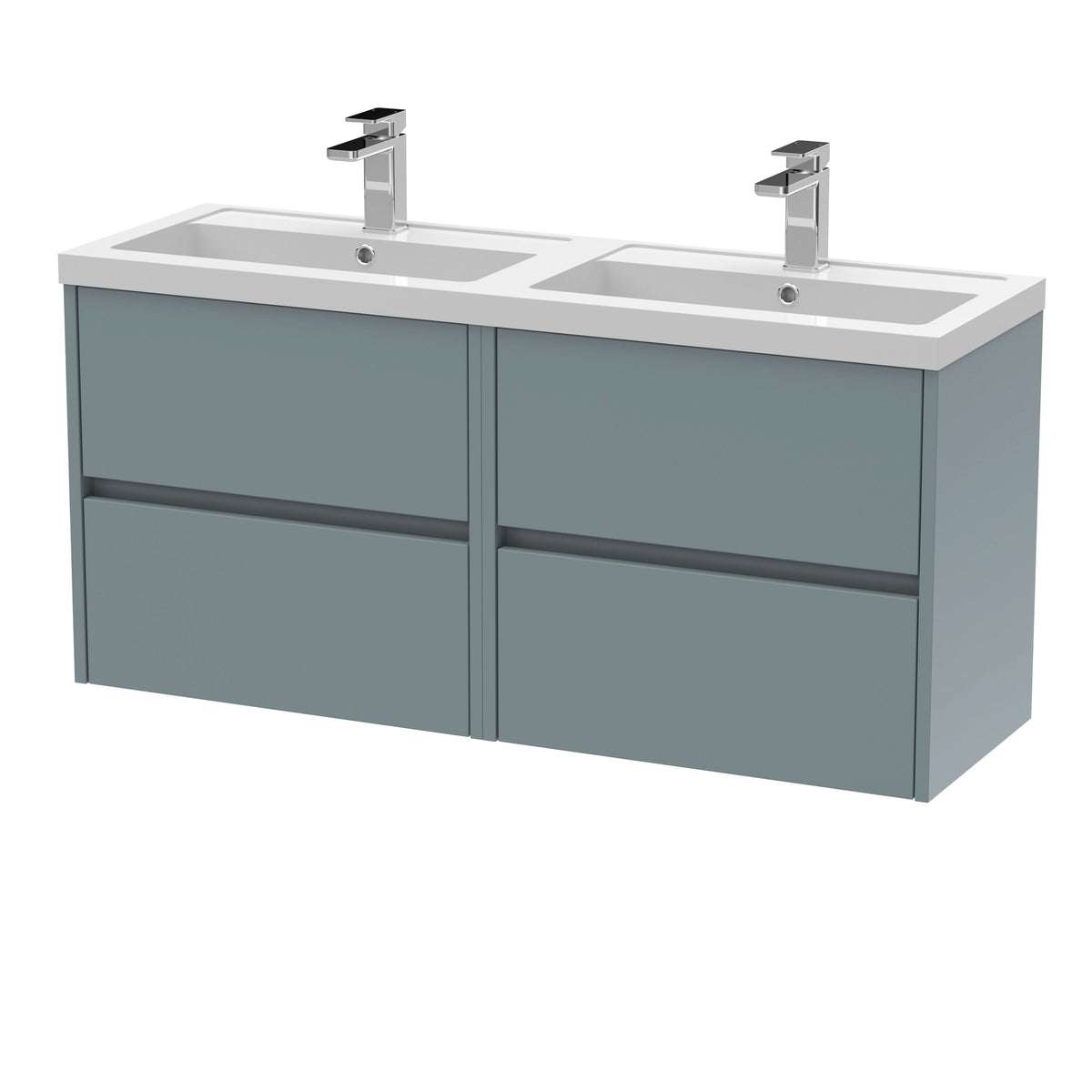 Nuie Havana 1200mm 4 Drawer Wall Hung Vanity Unit With 2 Tap Hole Polymarble basin