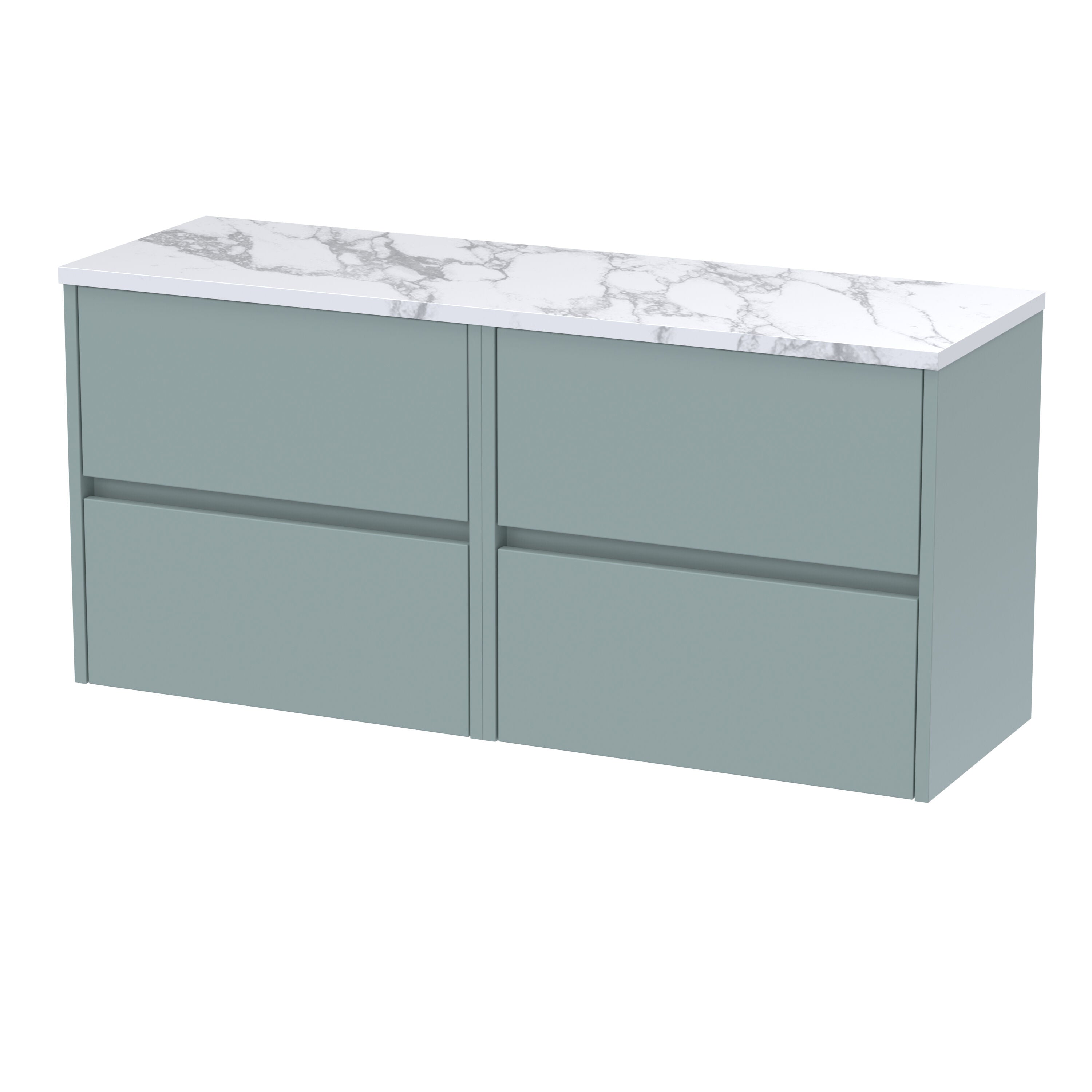 nuie Havana 1200mm Coastal Grey 4 Drawer Wall Hung Vanity With Carrara Laminate Worktop