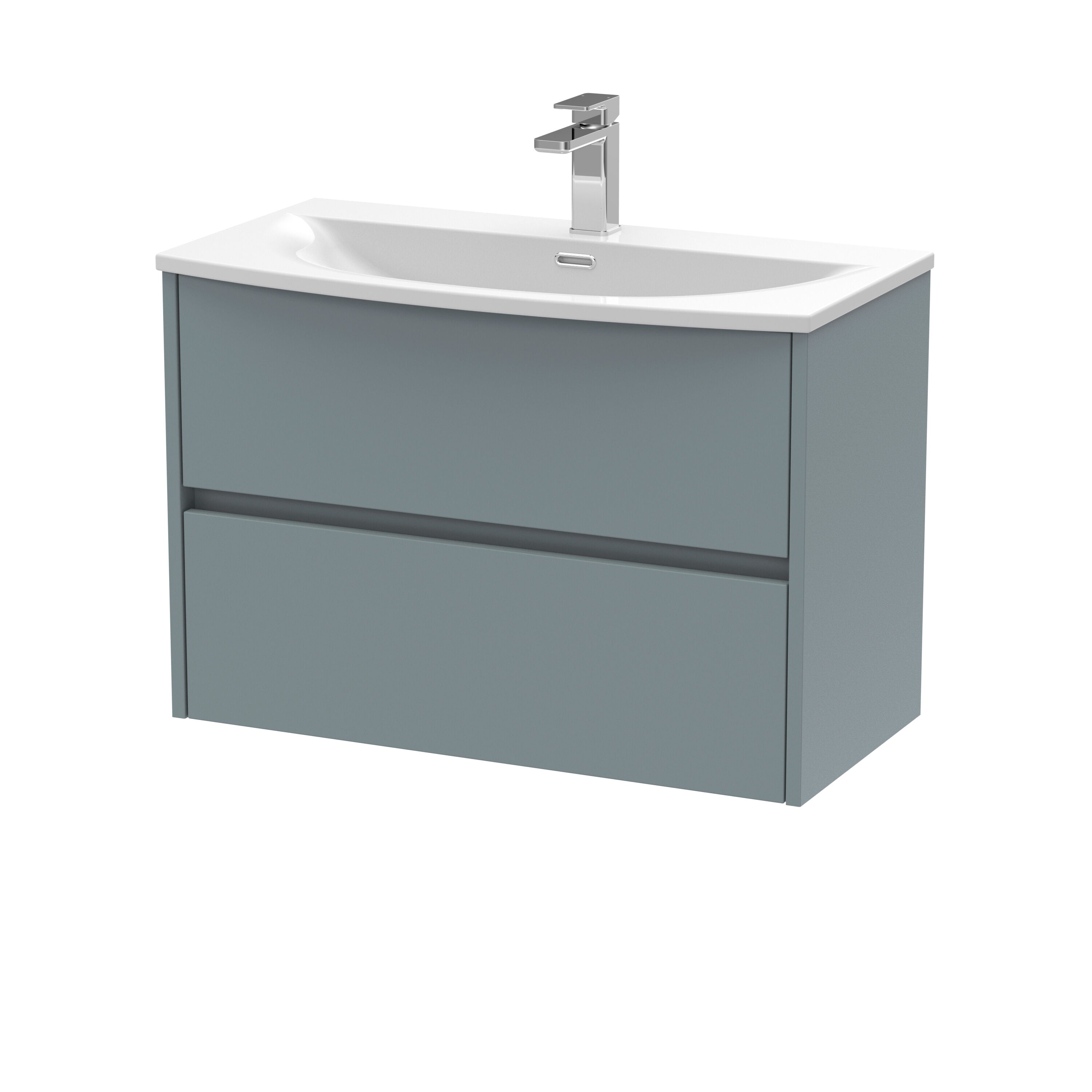 nuie Havana 800mm Coastal Grey 2 Drawer Wall Hung Vanity Unit With U-Shaped Curved Basin