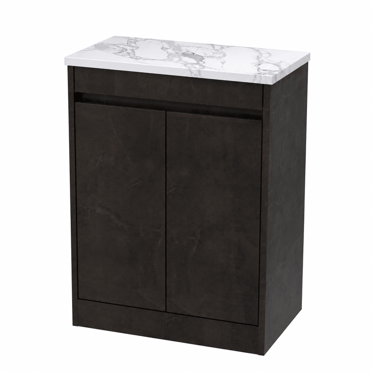 nuie Havana 600mm metallic Slate 2 Door Floor Standing Vanity Unit With Carrera Marble Worktop