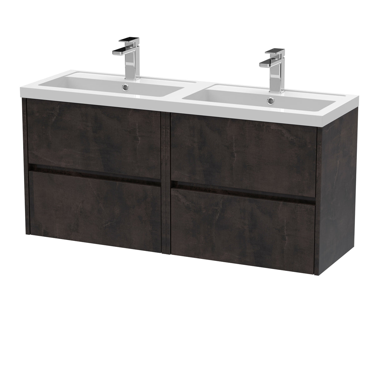 Nuie Havana 1200mm 4 Drawer Wall Hung Vanity Unit With 2 Tap Hole Polymarble basin