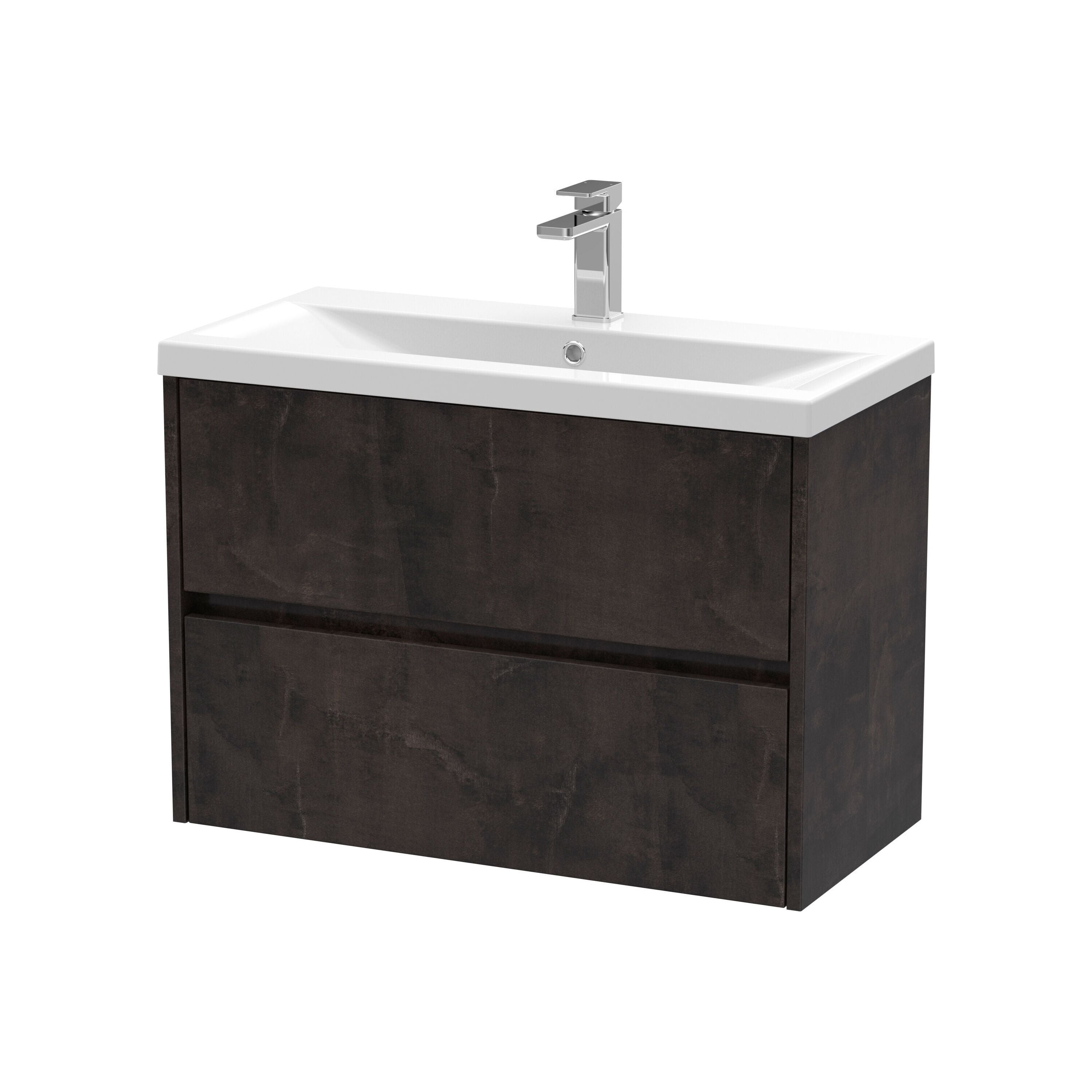 nuie Havana 800mm Metallic Slate 2 Drawer Wall Hung Vanity Unit With Mid-Edge Basin