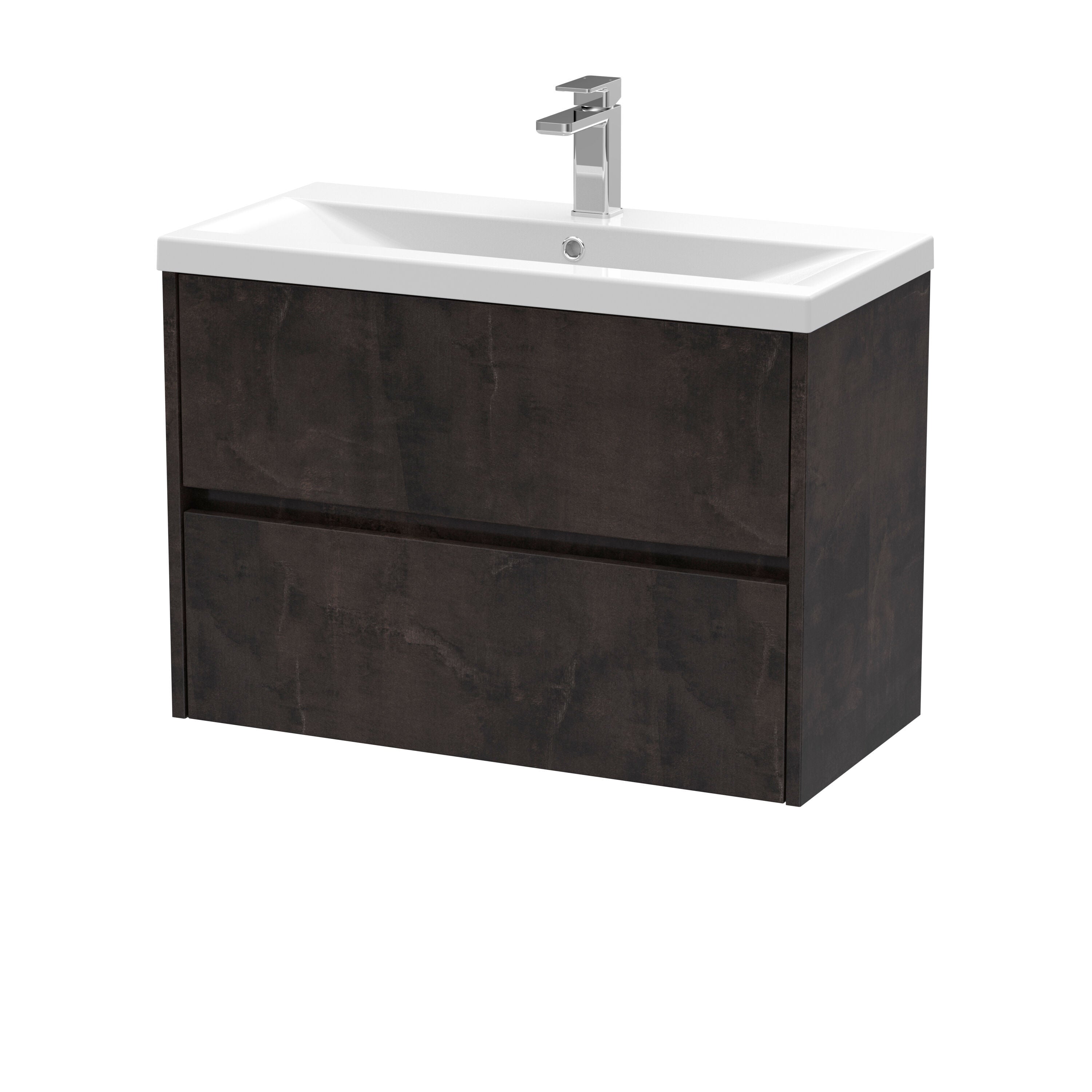 nuie Havana 800mm Metallic Slate 2 Drawer Wall Hung Vanity Unit With Mid-Edge Basin