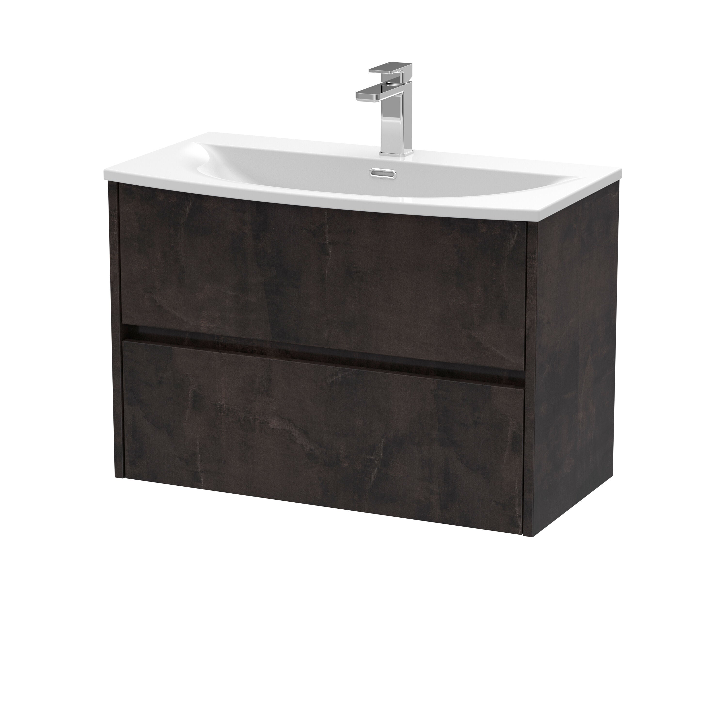 nuie Havana 800mm Metallic Slate 2 Drawer Wall Hung Vanity Unit With U-Shaped Curved Basin