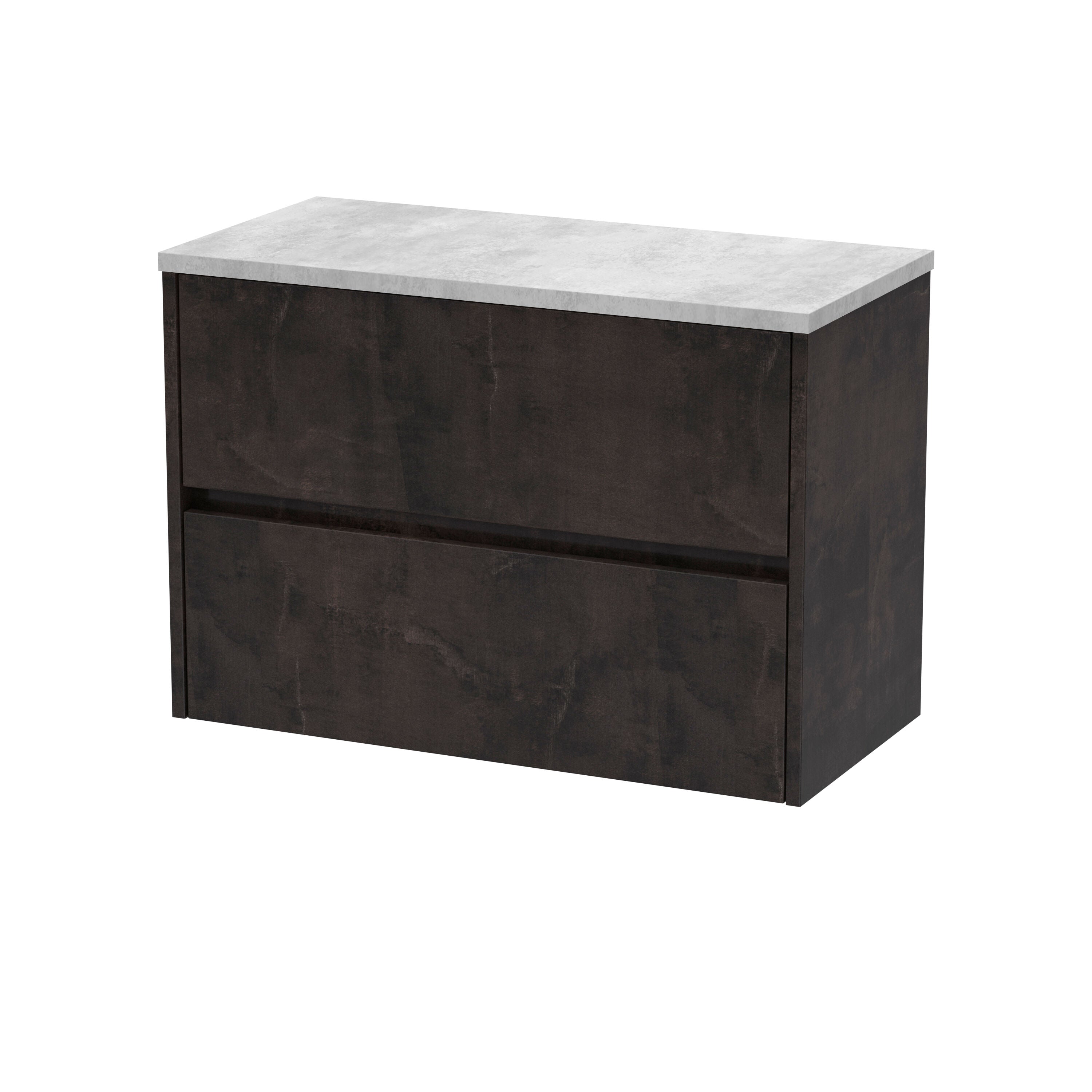 nuie Havana 800mm Metallic Slate 2 Drawer Wall Hung Vanity Unit With Bellato Grey Worktop