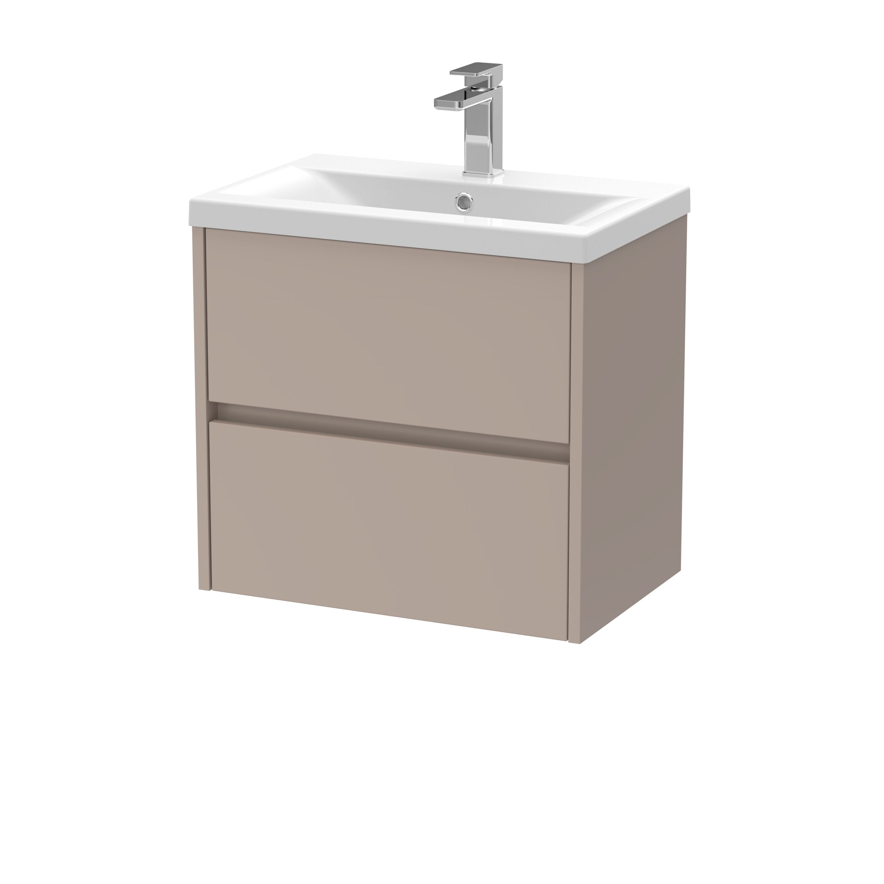 nuie Havana 600mm Soft linen 2 Drawer Wall Hung Vanity Unit With Mid-Edge Basin