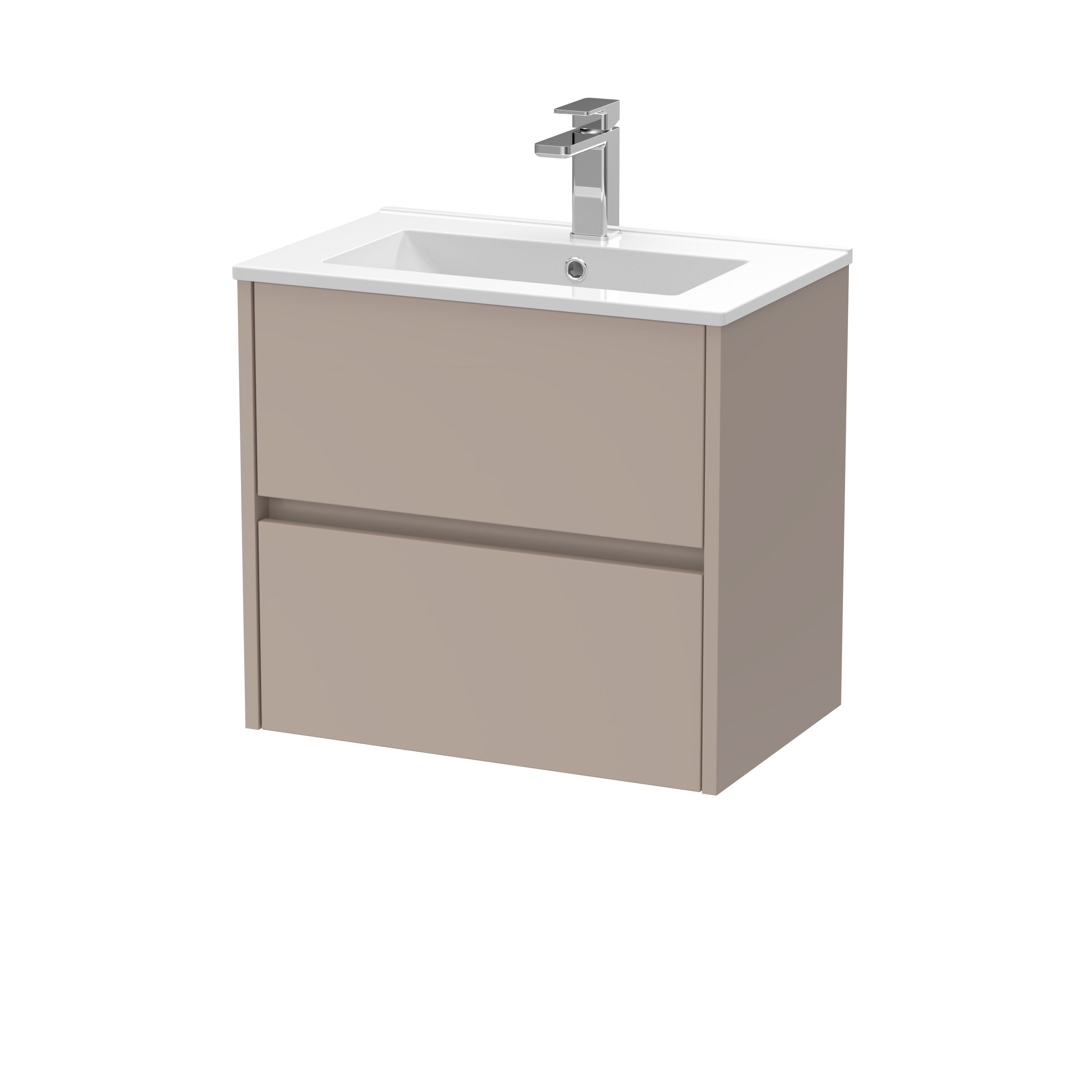 nuie Havana 600mm Soft linen 2 Drawer Wall Hung Vanity Unit With Minimalist Basin