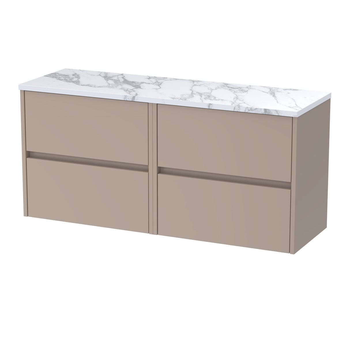 Nuie Havana 1200mm 4 Drawer Wall Hung Vanity With Carrara Laminate Worktop
