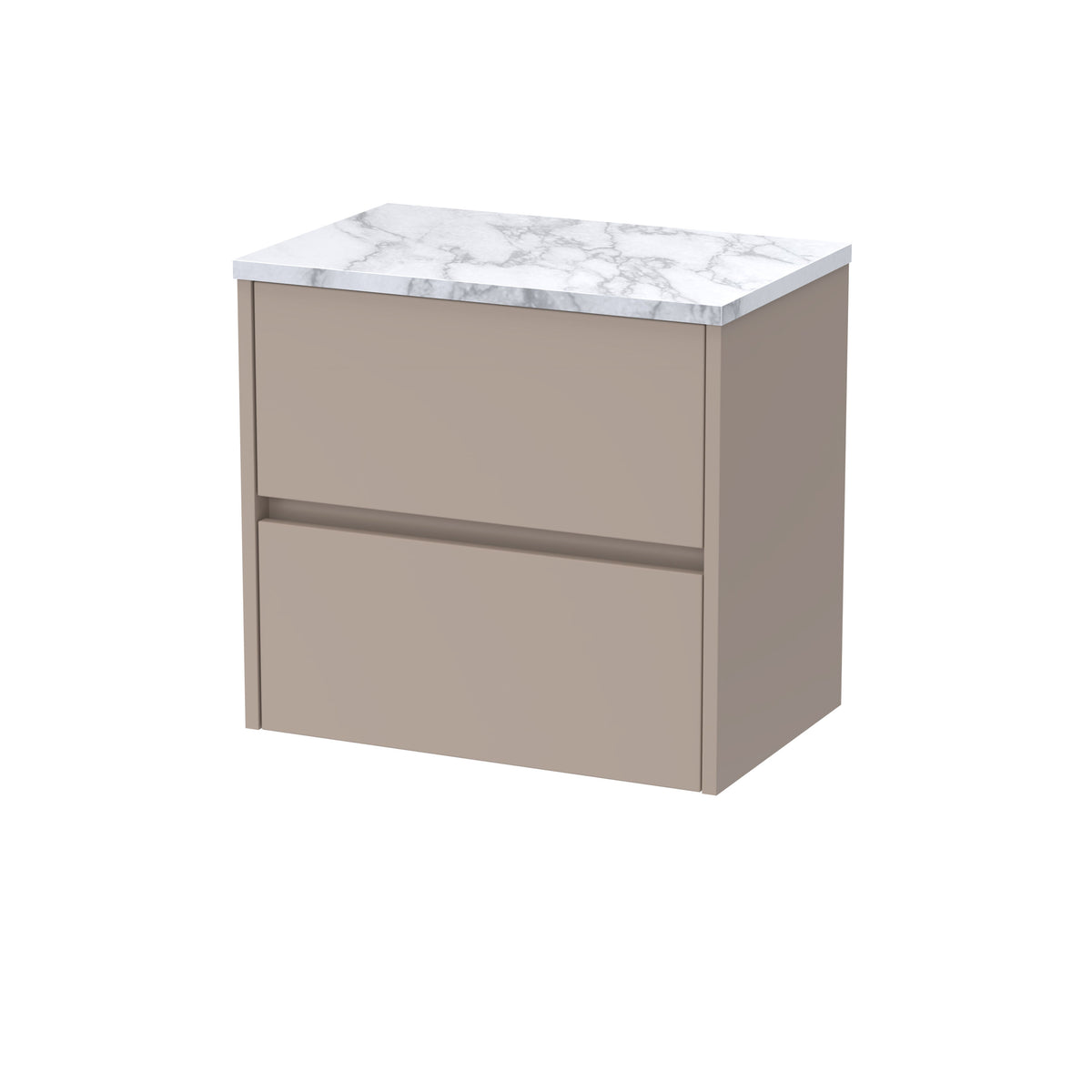 Nuie Havana 600mm 2 Drawer Wall Hung Vanity Unit With Carrara Laminate Worktop