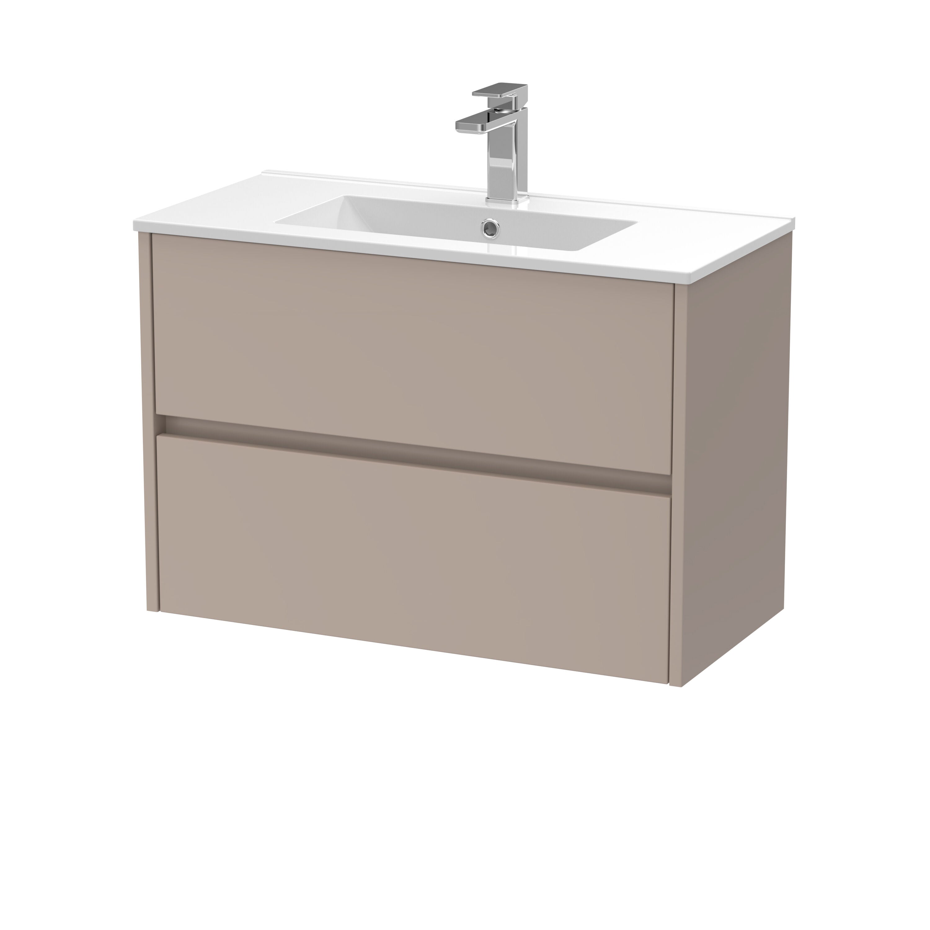 nuie Havana 800mm Soft linen 2 Drawer Wall Hung Vanity Unit With Minimalist Basin