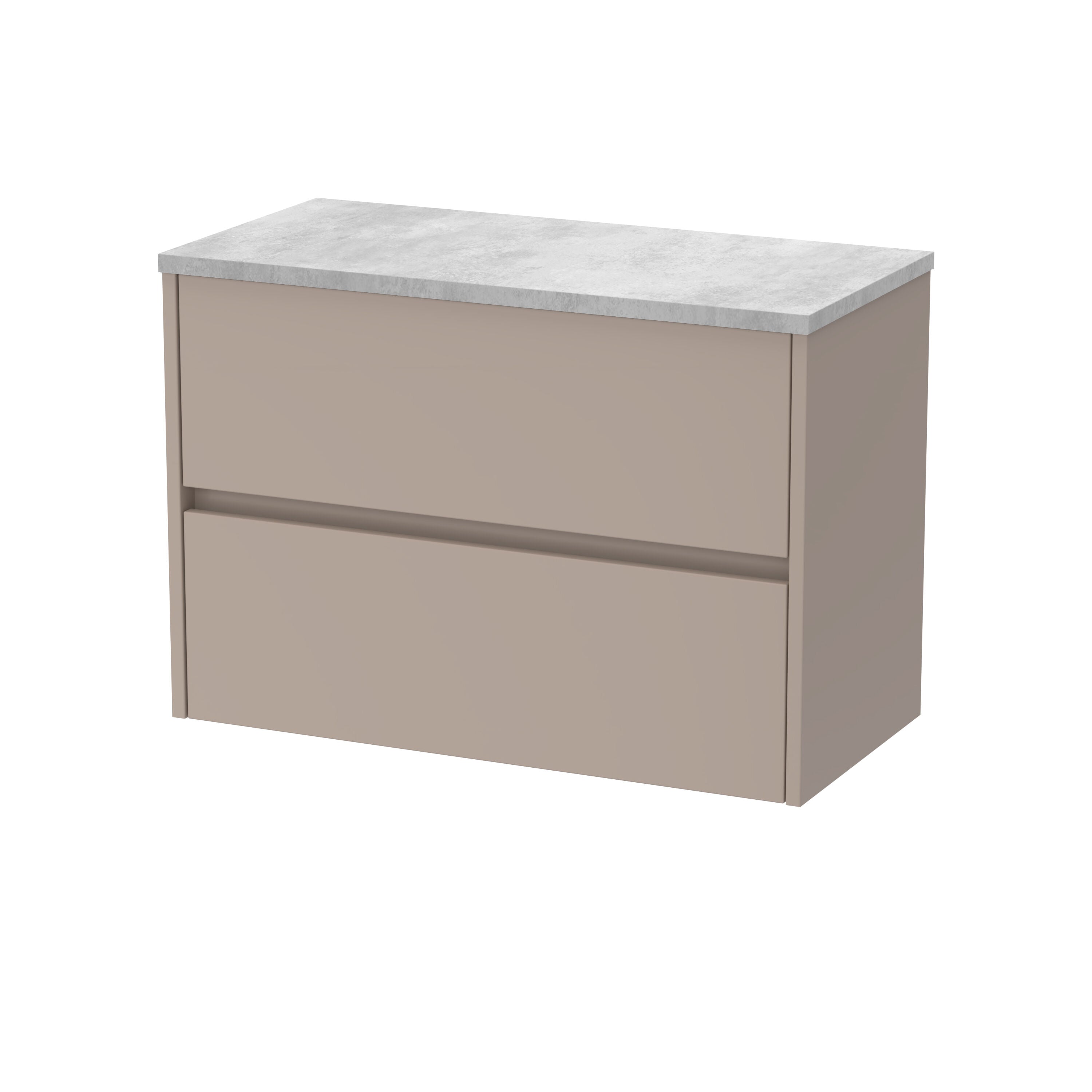 nuie Havana 800mm Soft linen 2 Drawer Wall Hung Vanity Unit With Bellato Grey Worktop