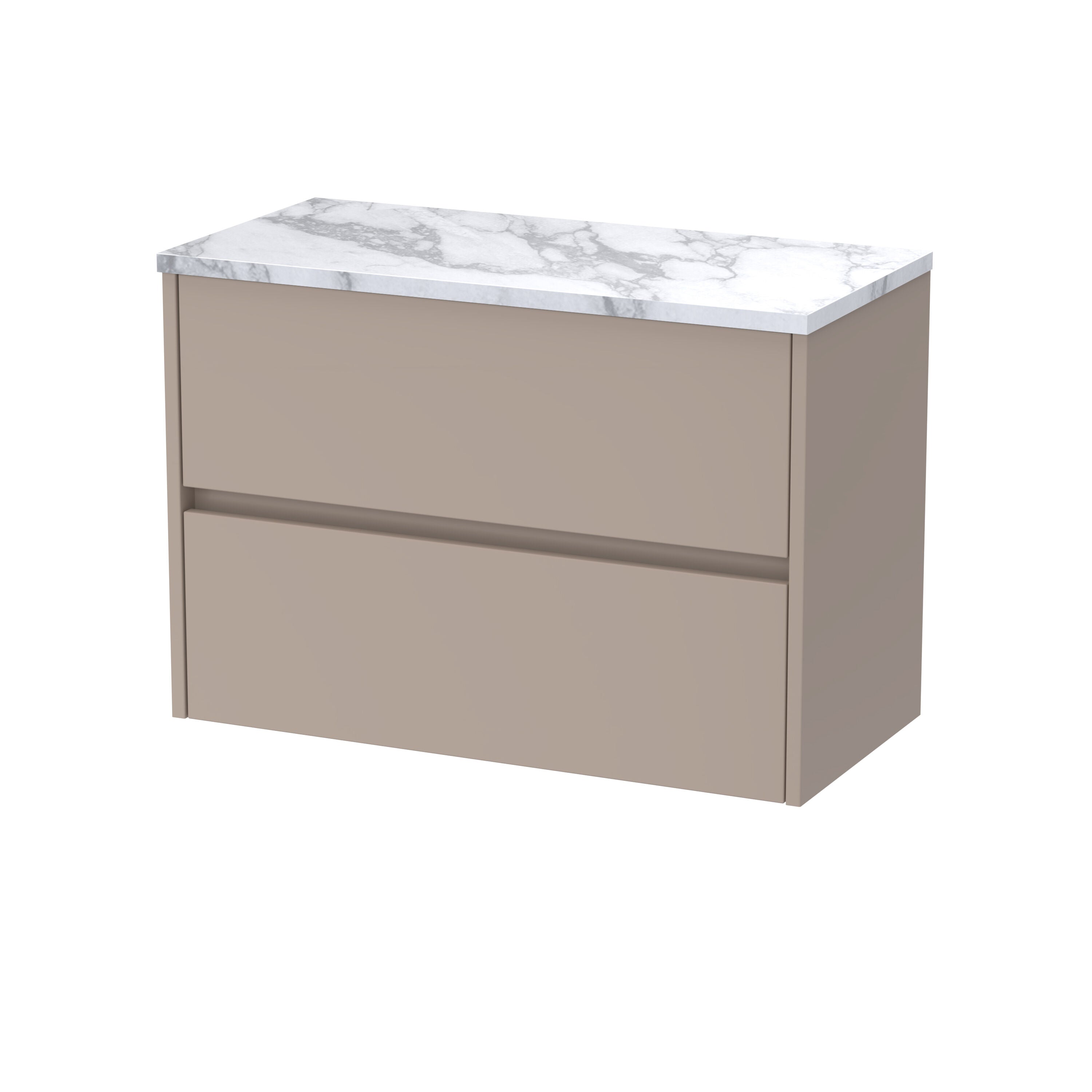nuie Havana 800mm Soft linen 2 Drawer Wall Hung Vanity Unit With Carrara Laminate Worktop