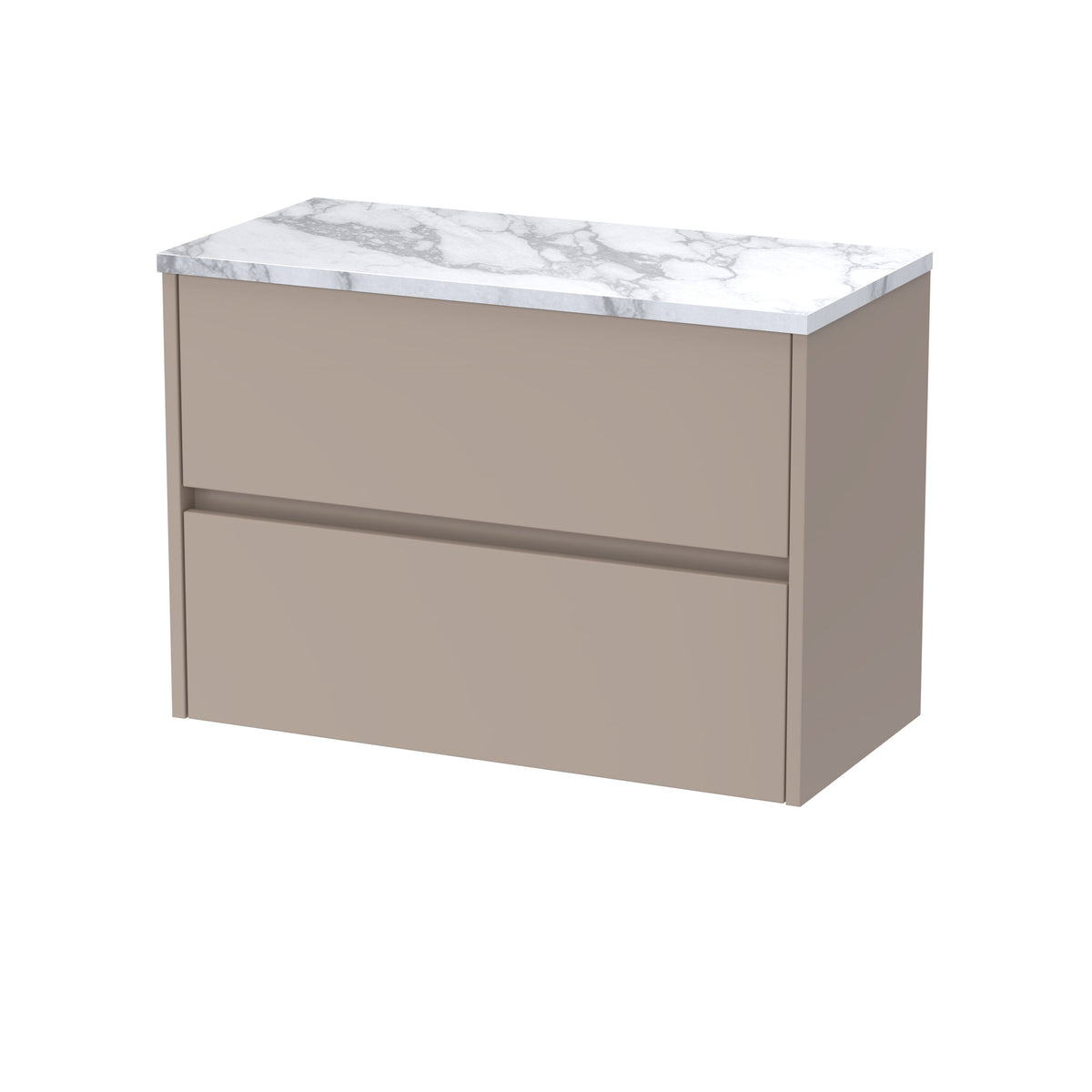 Nuie Havana 800mm 2 Drawer Wall Hung Vanity Unit With Carrara Laminate Worktop
