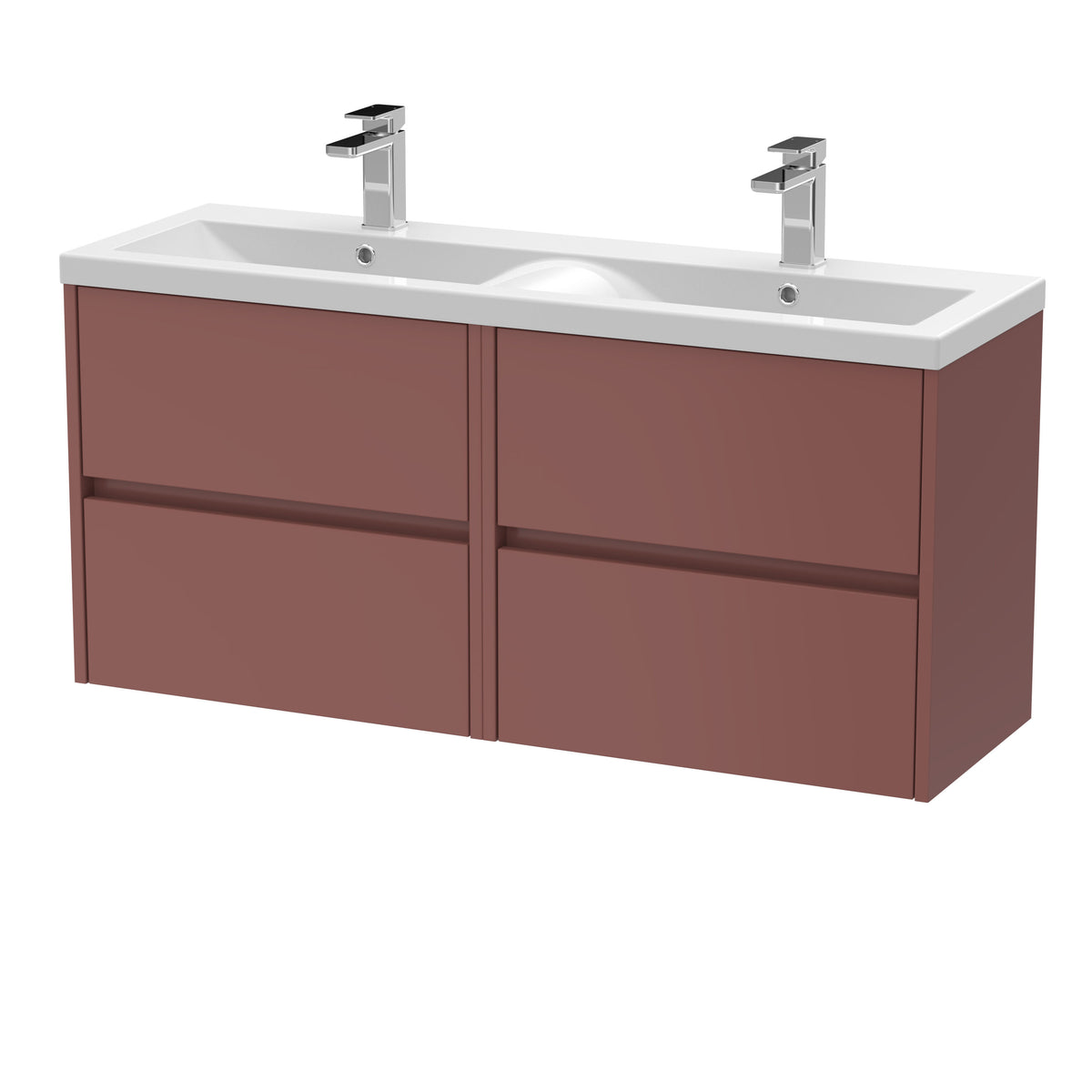 Nuie Havana 1200mm 4 Drawer Wall Hung Vanity Unit With 2 Tap Hole Ceramic Basin