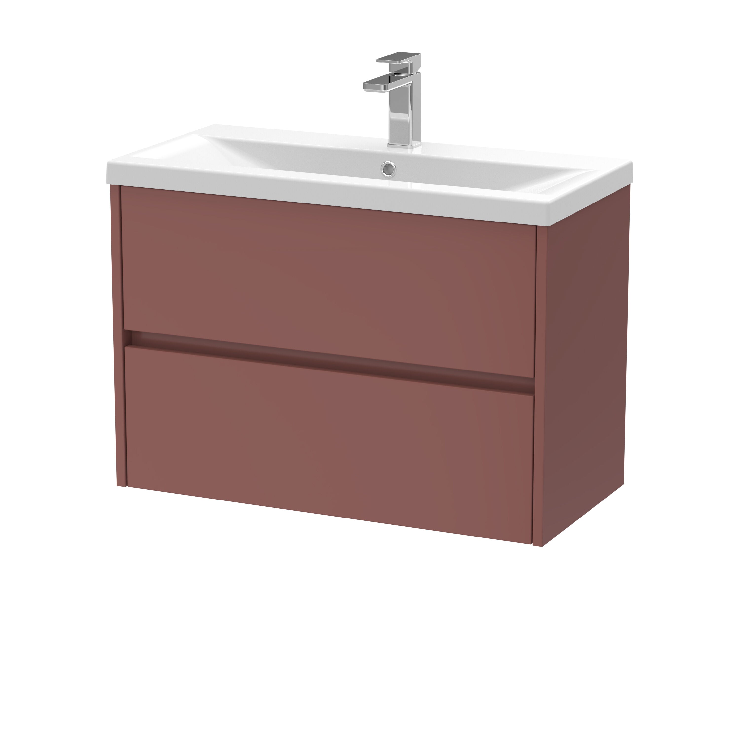 nuie Havana 800mm Smoked Red 2 Drawer Wall Hung Vanity Unit With Mid-Edge Basin