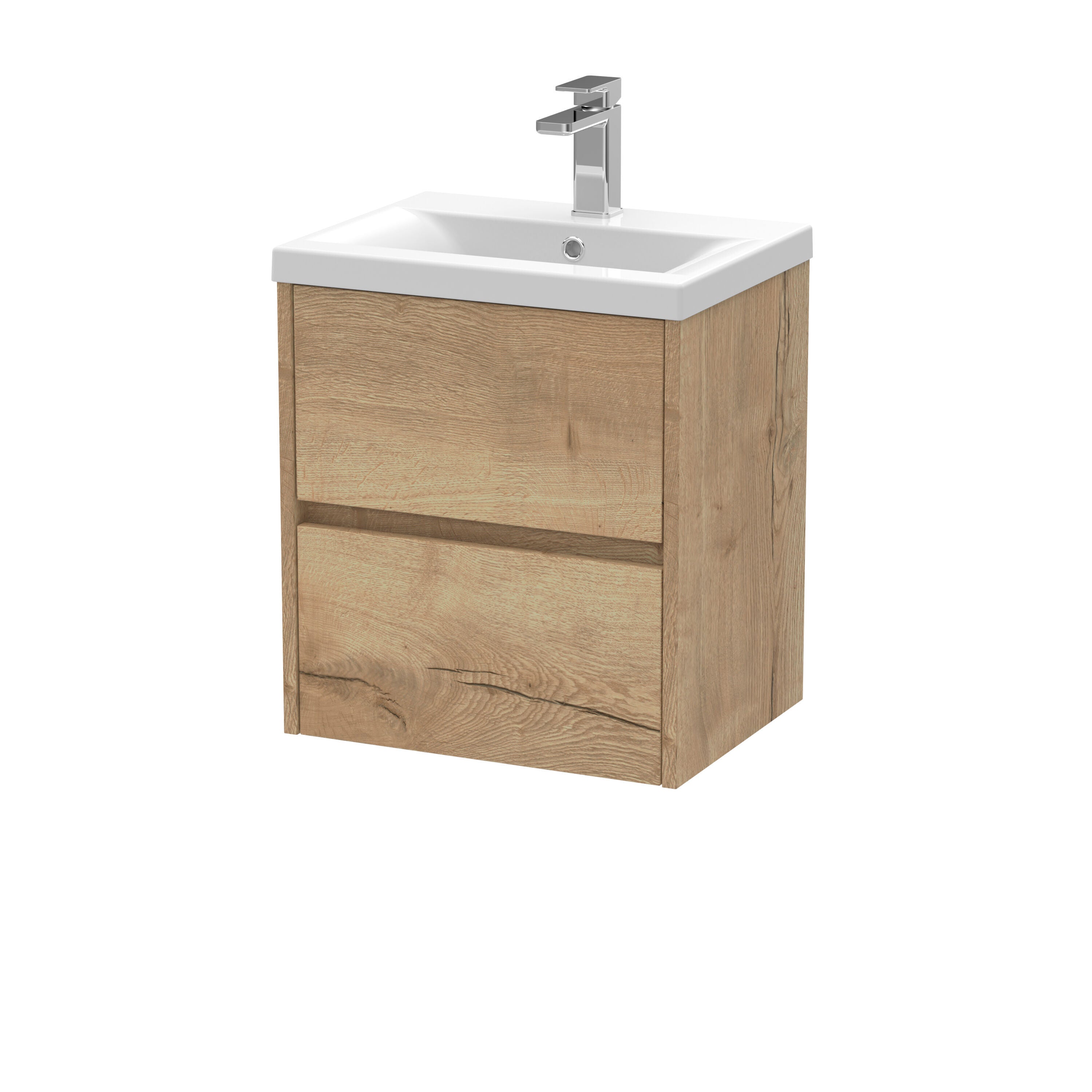 nuie Havana 500mm Autumn Oak 2 Drawer Wall Hung Vanity Unit With Mid-Edge Basin
