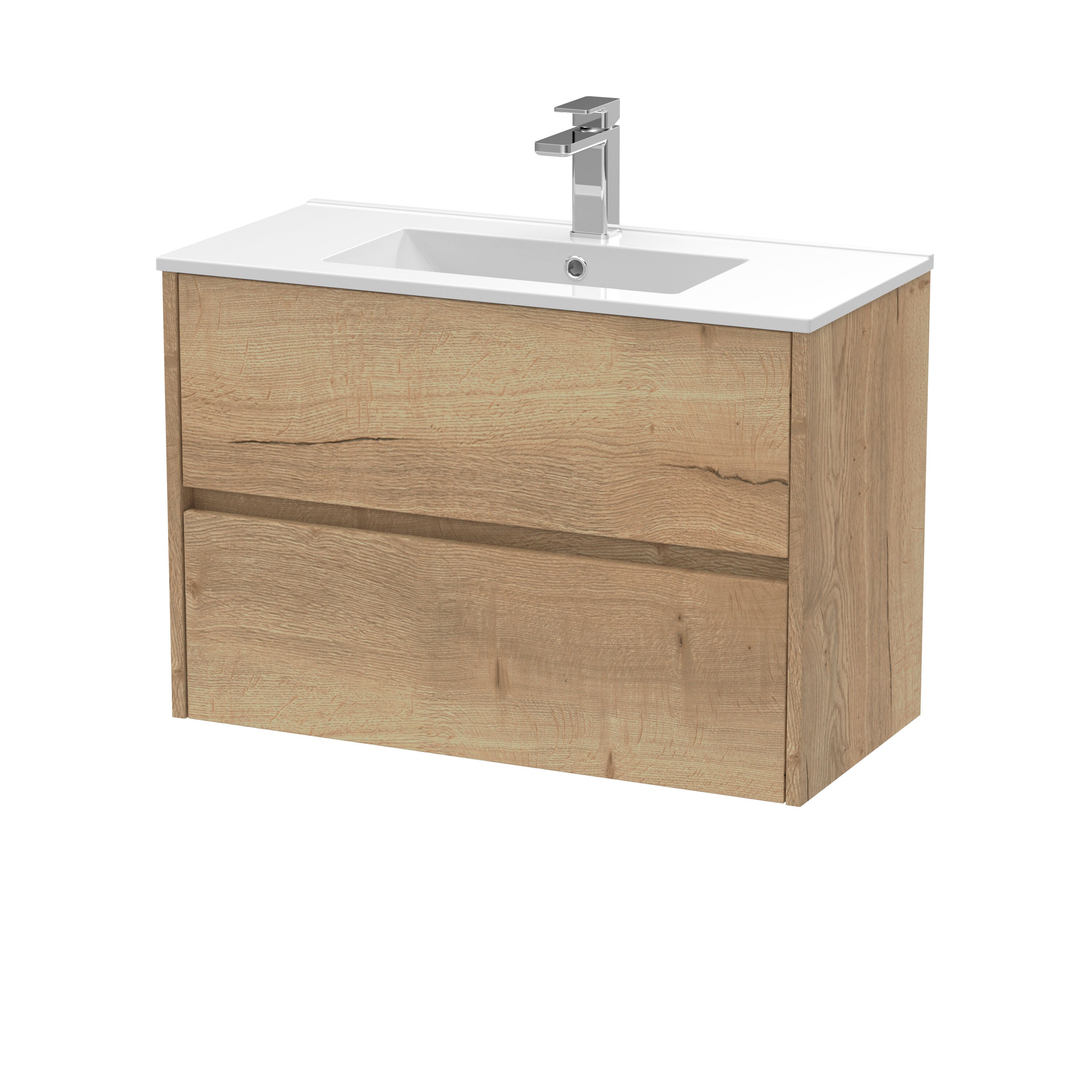 nuie Havana 800mm Autumn Oak 2 Drawer Wall Hung Vanity Unit With Minimalist Basin