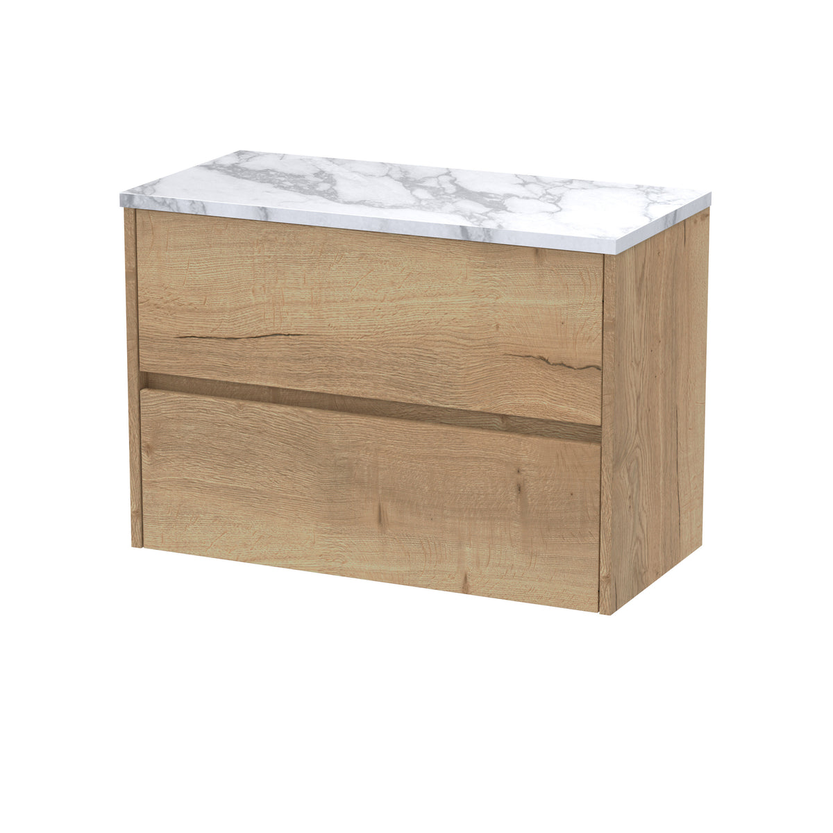 Nuie Havana 800mm 2 Drawer Wall Hung Vanity Unit With Carrara Laminate Worktop