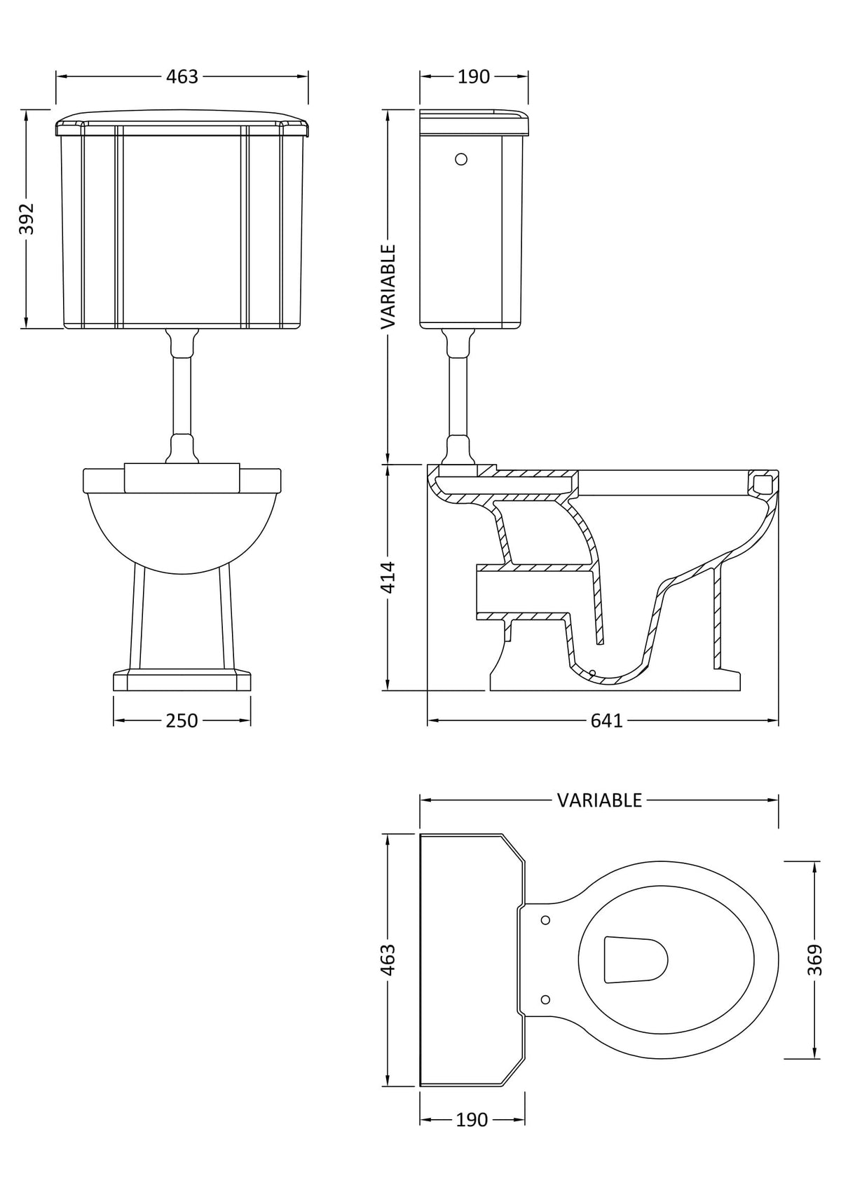 Hunton Traditional High Level Toilet With Cistern and Flush Pipe