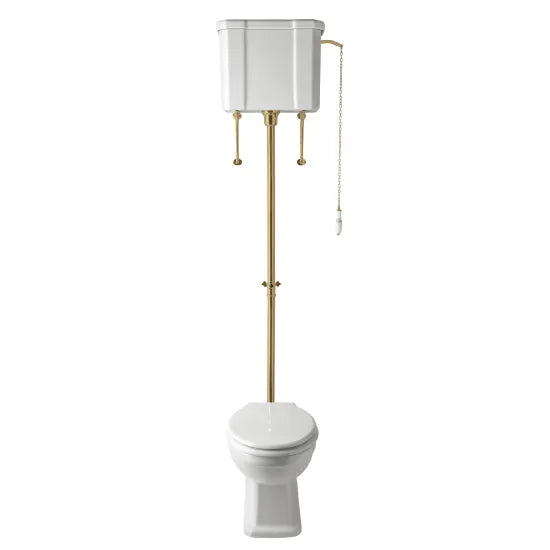 Hunton Traditional High Level Brushed Brass Toilet With Cistern and Flush Pipe