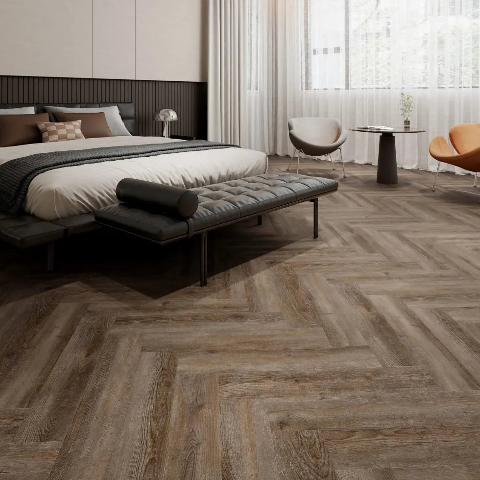 Cove Lumley Herringbone SPC Flooring with Built-In Underlay