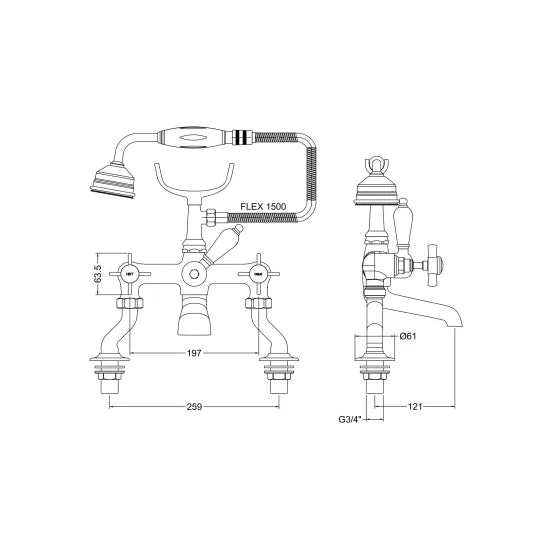 Nuie Beaumont 3/4" Cranked Bath Shower Mixer