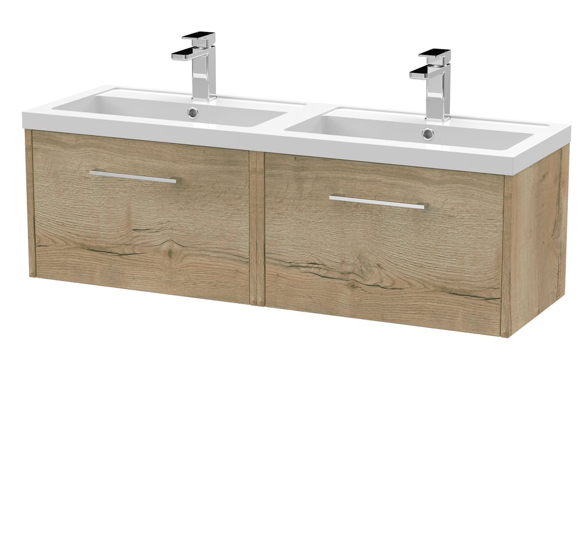 Hudson Reed Juno 1200mm 2 Drawer Wall Hung Vanity Unit With 2 Tap Hole Polymarble basin
