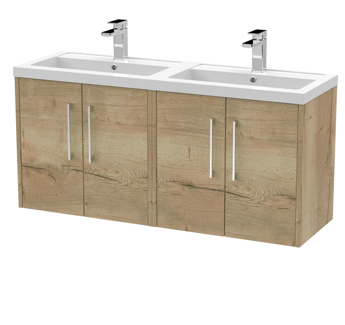 Hudson Reed Juno 1200mm 4 Door Wall Hung Vanity Unit With 2 Tap Hole Polymarble basin
