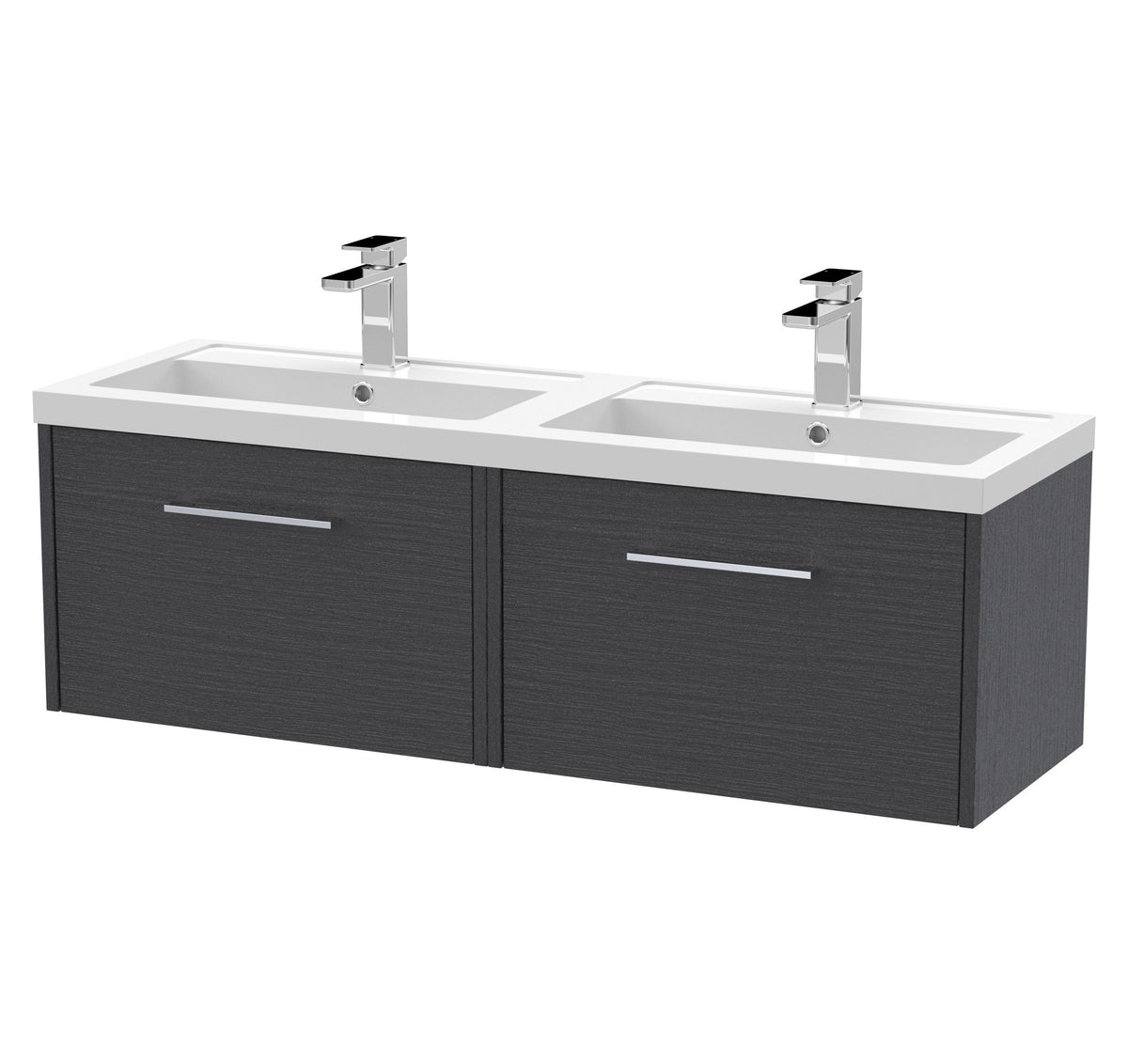Hudson Reed Juno 1200mm 2 Drawer Wall Hung Vanity Unit With 2 Tap Hole Polymarble basin