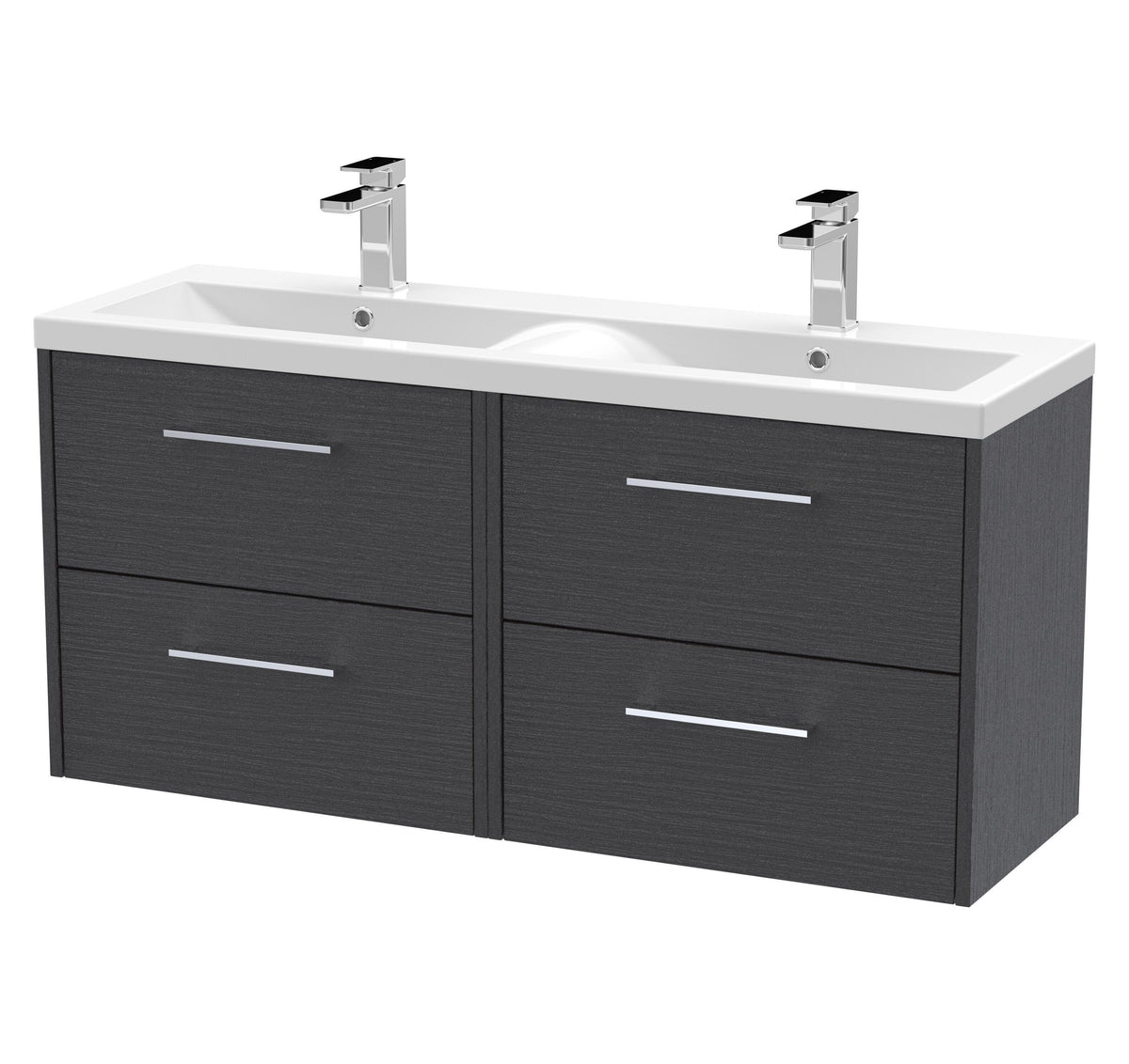 Hudson Reed Juno 1200mm 4 Drawer Wall Hung Vanity Unit With 2 Tap Hole Ceramic Basin