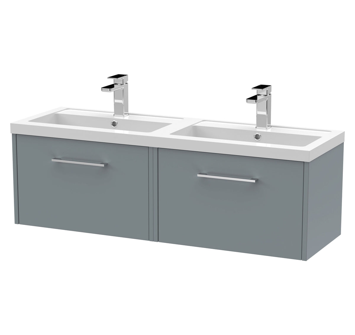 Hudson Reed Juno 1200mm 2 Drawer Wall Hung Vanity Unit With 2 Tap Hole Polymarble basin