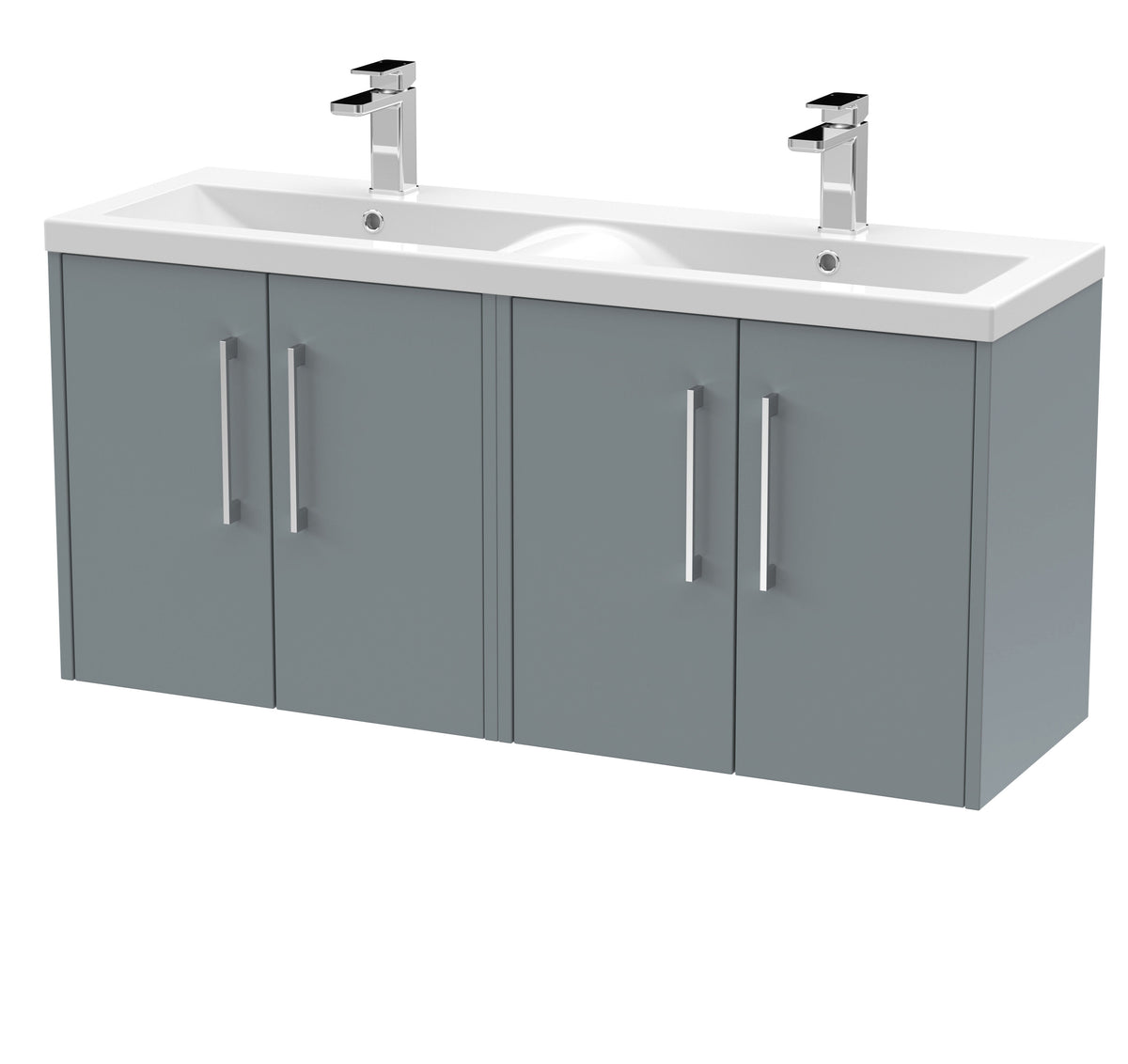 Hudson Reed Juno 1200mm 4 Door Wall Hung Vanity Unit With 2 Tap Hole Ceramic Basin