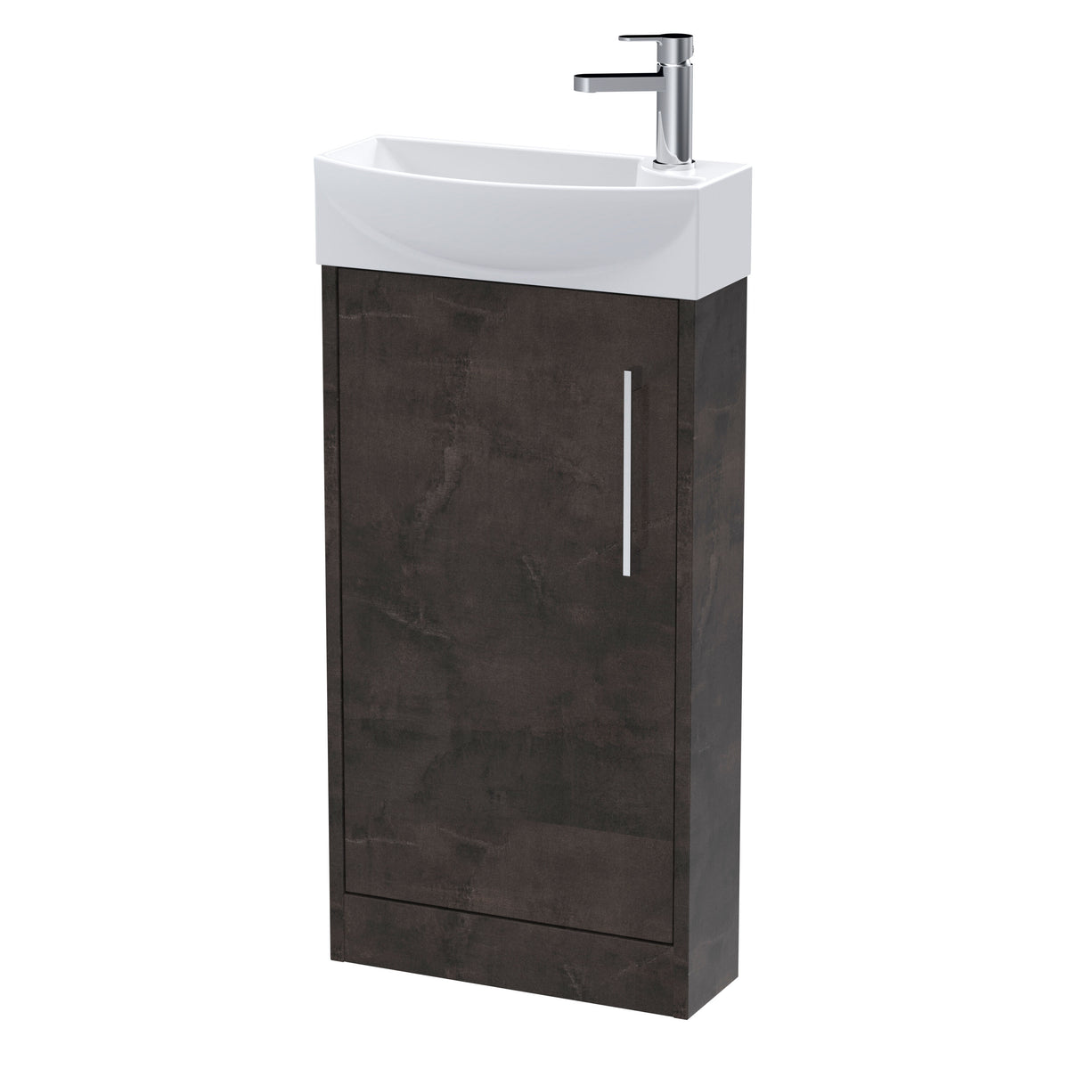 Hudson Reed Juno 440mm Woodgrain 1 Door Left-Hand Compact Cloakroom Floor Standing Vanity Unit With 1 Tap Hole Basin