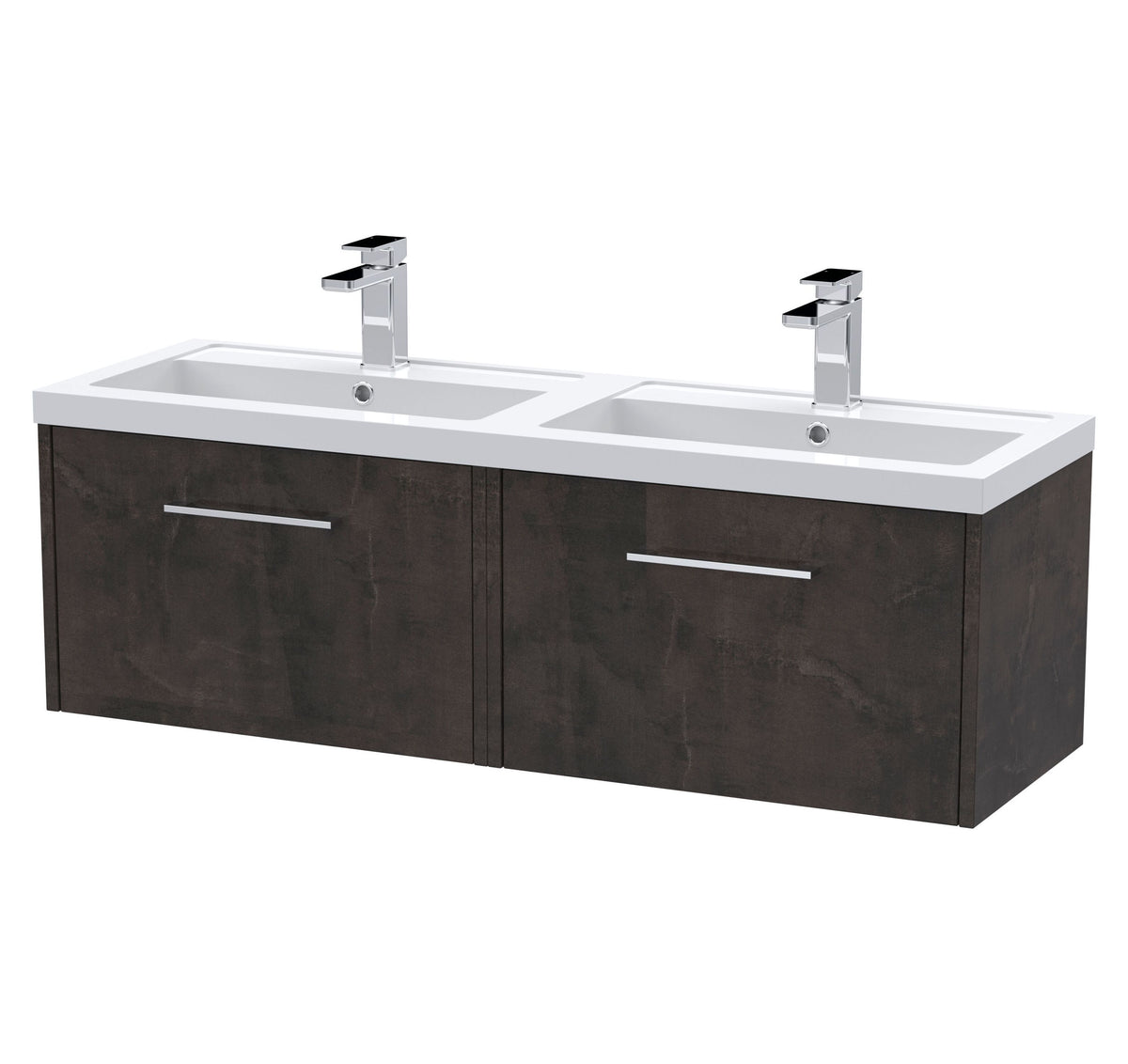 Hudson Reed Juno 1200mm 2 Drawer Wall Hung Vanity Unit With 2 Tap Hole Polymarble basin