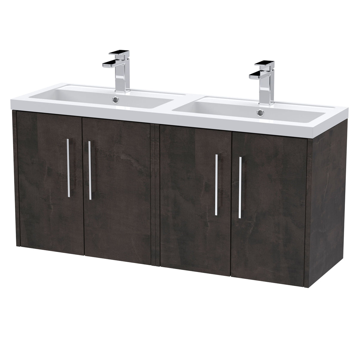 Hudson Reed Juno 1200mm 4 Door Wall Hung Vanity Unit With 2 Tap Hole Polymarble basin