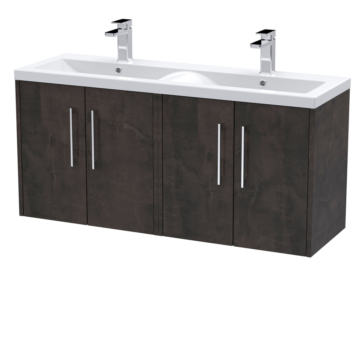 Hudson Reed Juno 1200mm 4 Door Wall Hung Vanity Unit With 2 Tap Hole Ceramic Basin