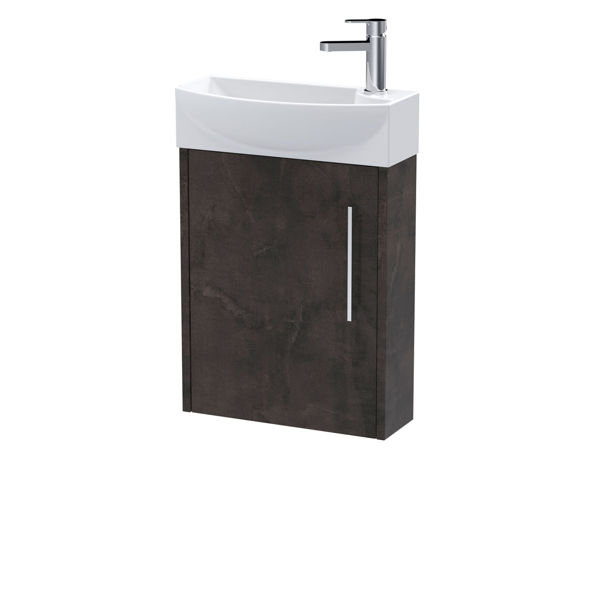 Hudson Reed Juno 440mm Woodgrain 1 Door Left-Hand Compact Cloakroom Floor Standing Vanity Unit With 1 Tap Hole Basin