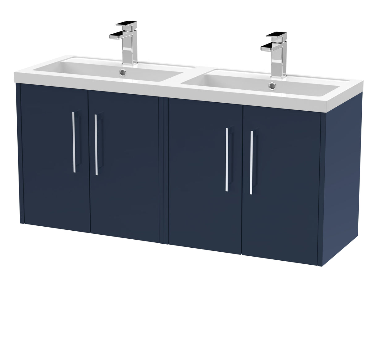 Hudson Reed Juno 1200mm 4 Door Wall Hung Vanity Unit With 2 Tap Hole Polymarble basin