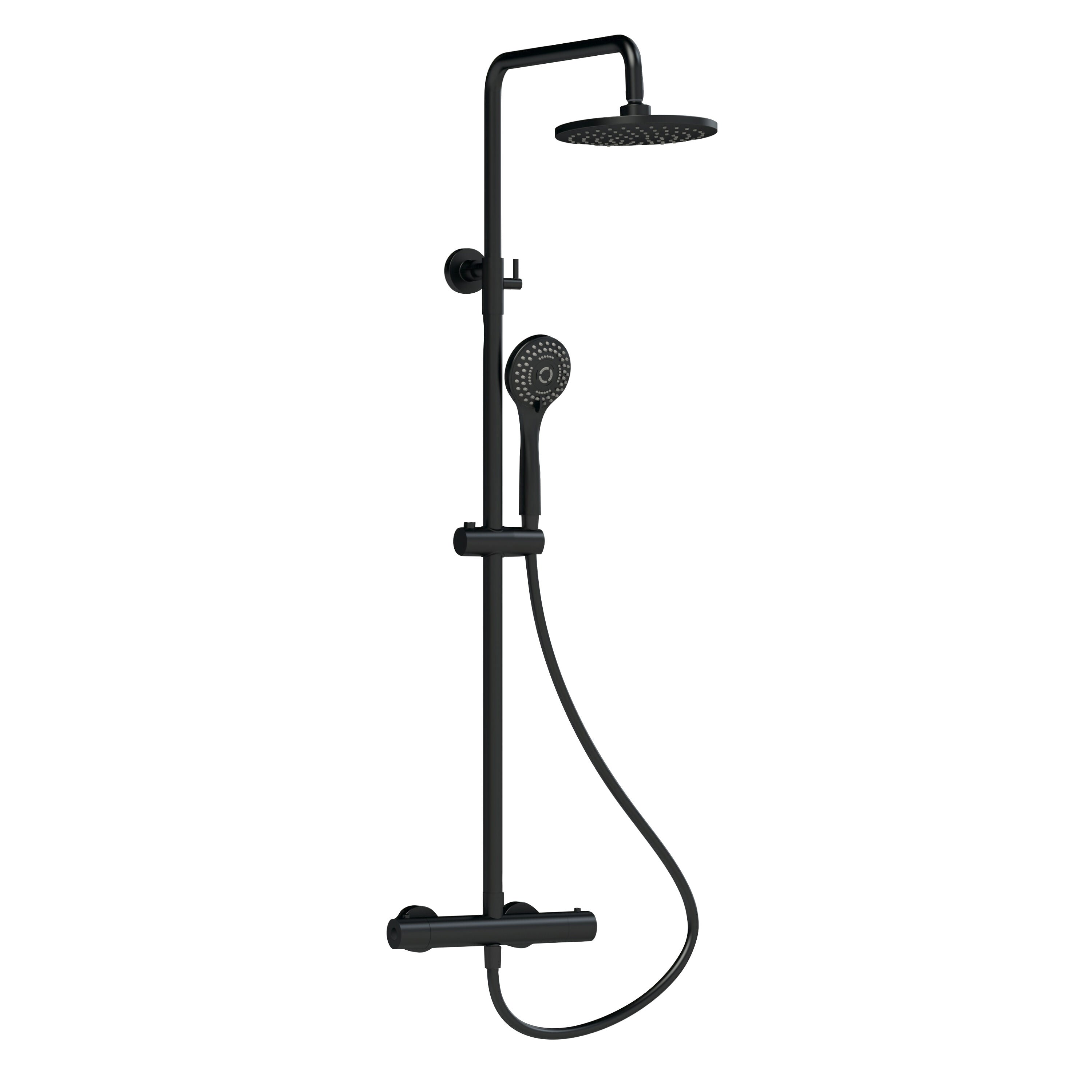 nuie Matt Black Thermostatic Bar Dual Shower Valve Shower Kit