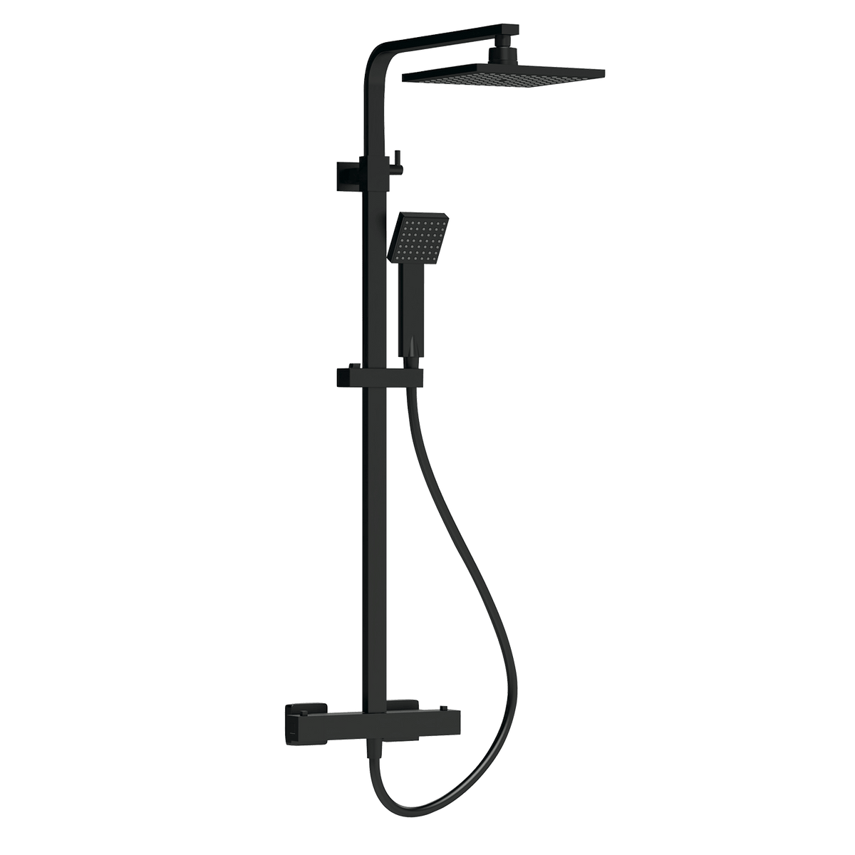 nuie Matt Black Thermostatic Bar Dual Shower Valve Shower Kit