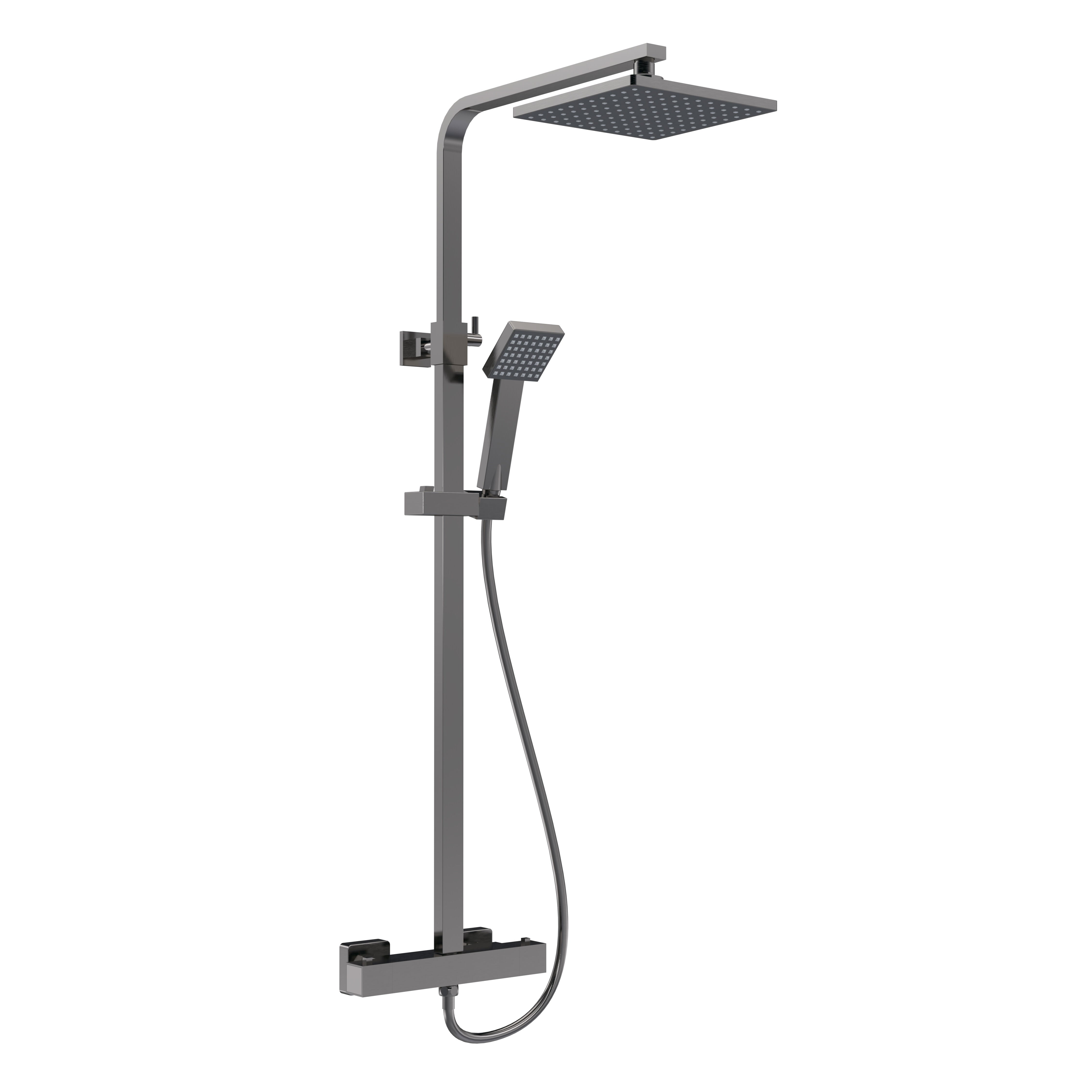 nuie Brushed Pewter Thermostatic Bar Dual Shower Valve Shower Kit